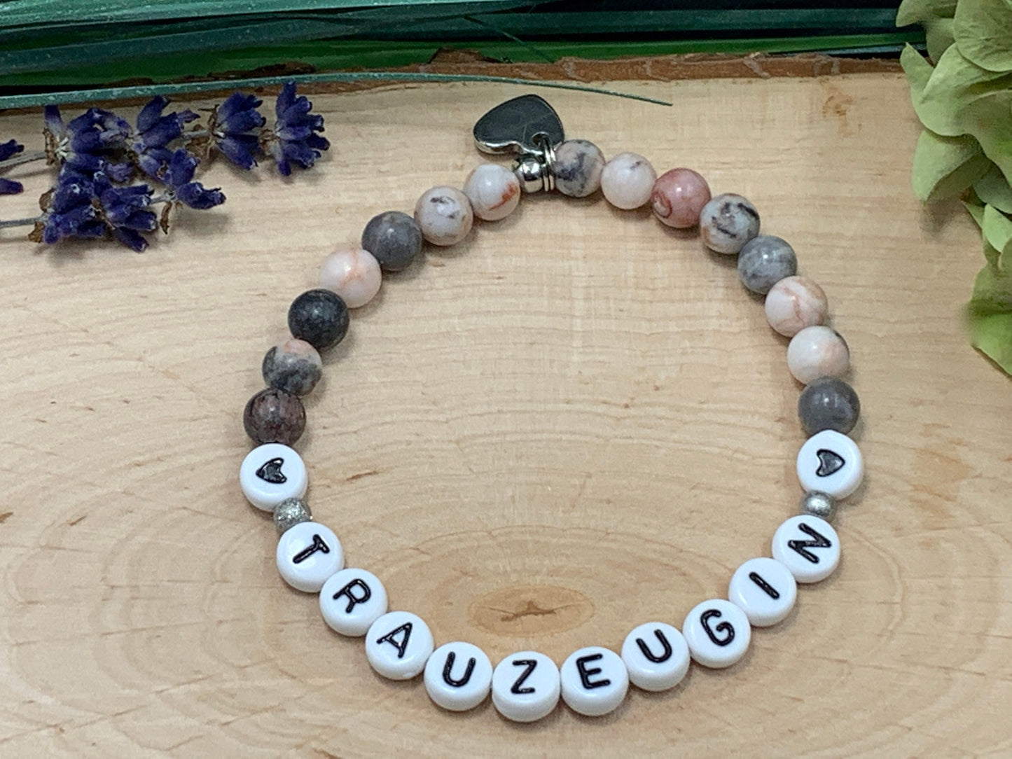 Armband Trauzeugin Zebra Jaspis echte Natursteine - Geschenk Brautjungfer Team Braut JGA heiraten - viele Edelsteine personalisierbar