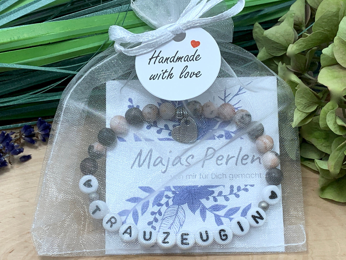 Armband Trauzeugin Zebra Jaspis echte Natursteine - Geschenk Brautjungfer Team Braut JGA heiraten - viele Edelsteine personalisierbar