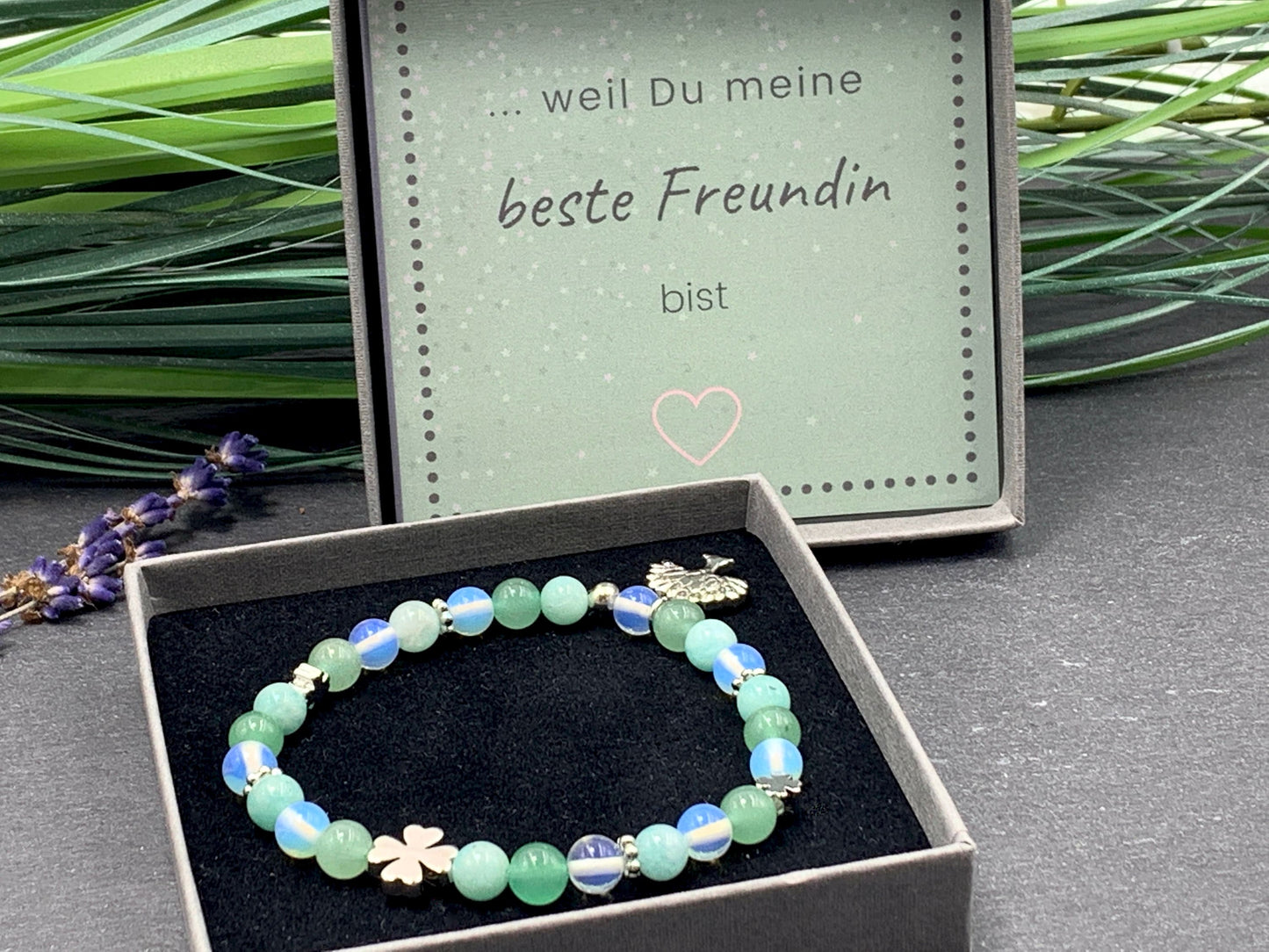 Glücksarmband Mix Amazonit Aventurin Opal Kleeperlen & Daisyperlen echt Platiniert - Glücksarmband - Selbstvertrauen Optimismus Kreativität