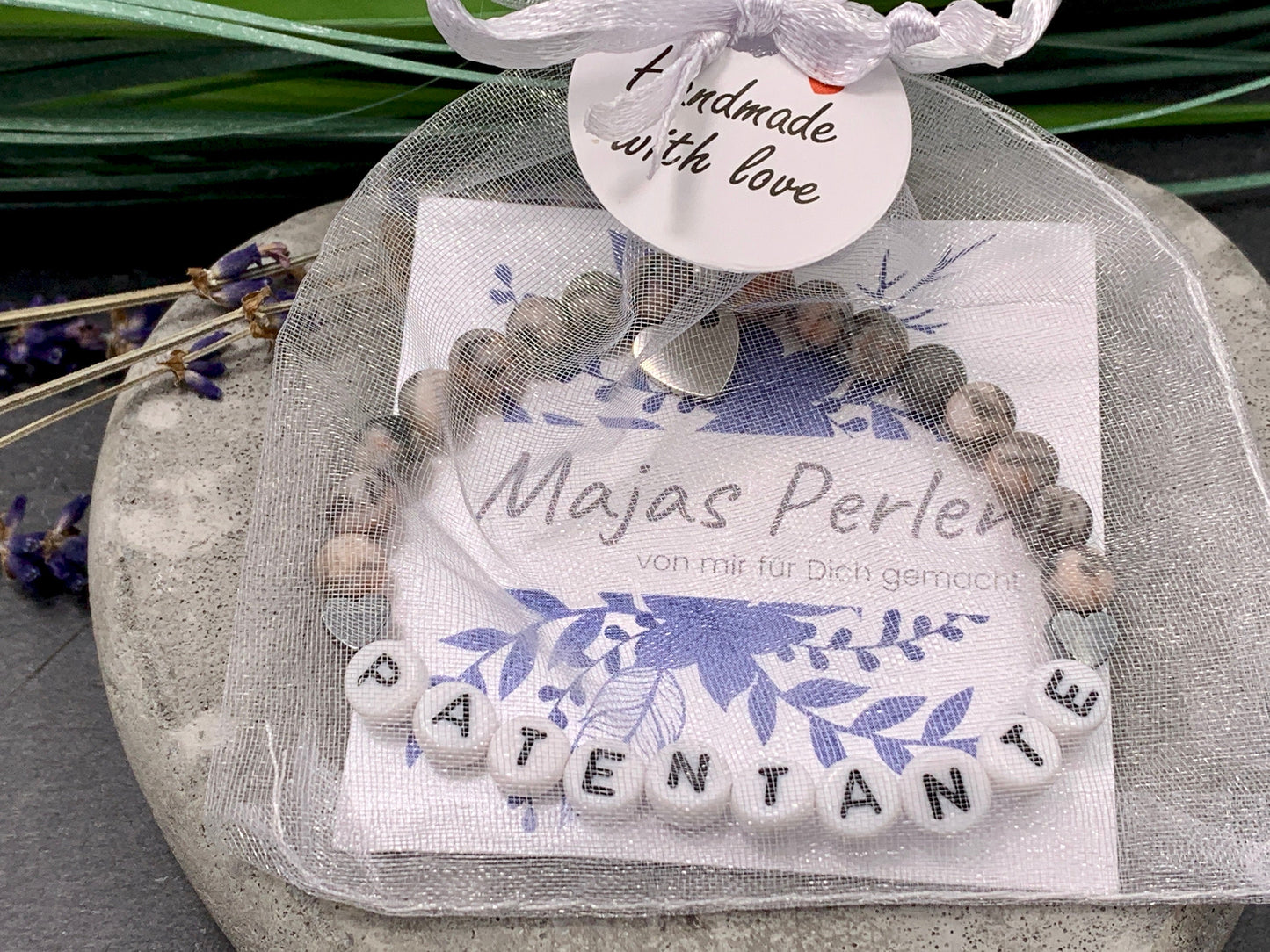 Armband Patentante Zebra Jaspis Herz - Geschenk Patenschaft Andenken Taufe Taufgeschenk - viele Edelsteine - personalisierbar