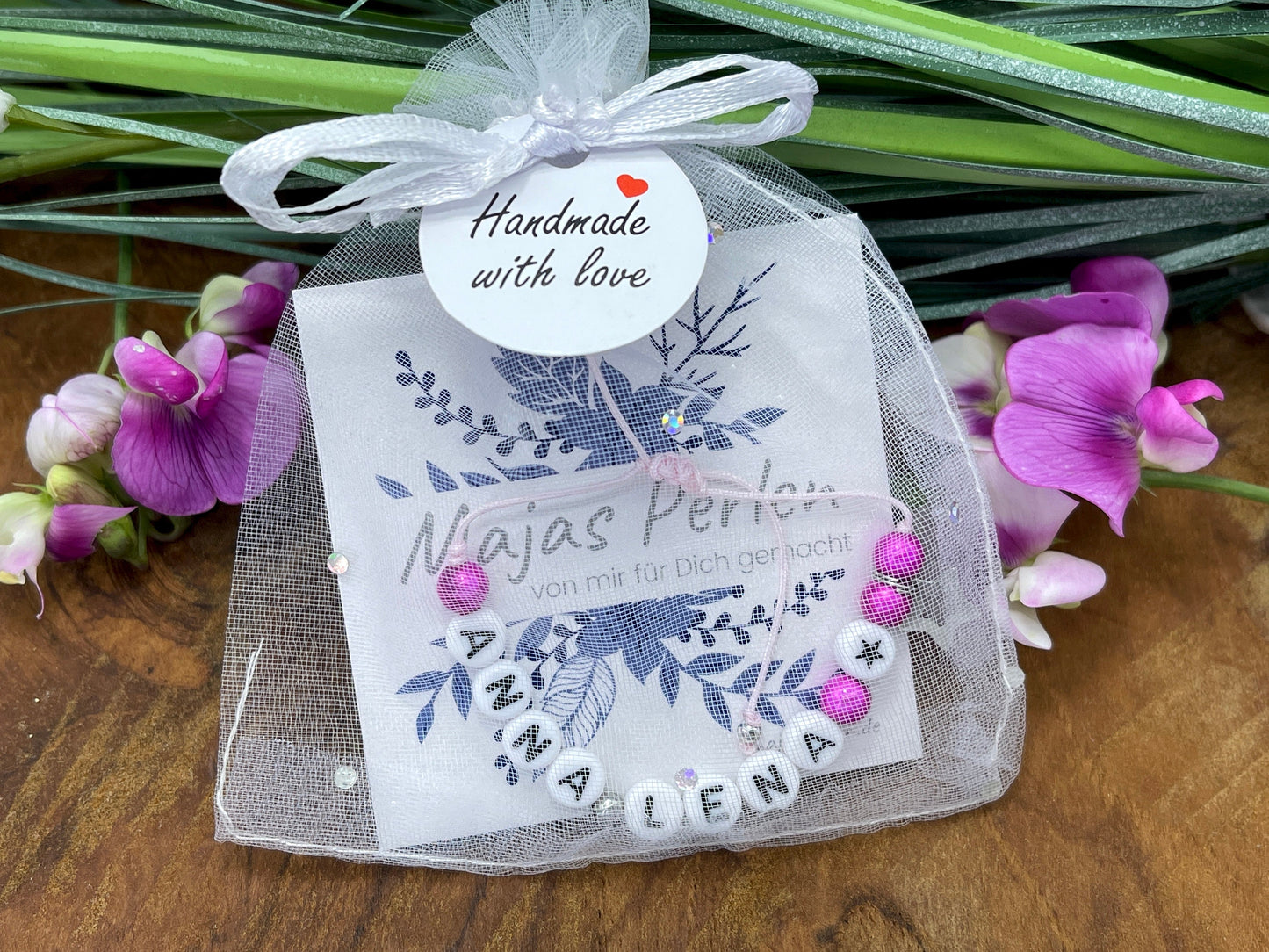 Armband Makramee mit Namen Miracleperlen Acryl - Kinderarmband mit Name Freundschaftsarmband Geschenk Mädchen Lieblingsmensch - Farbwahl