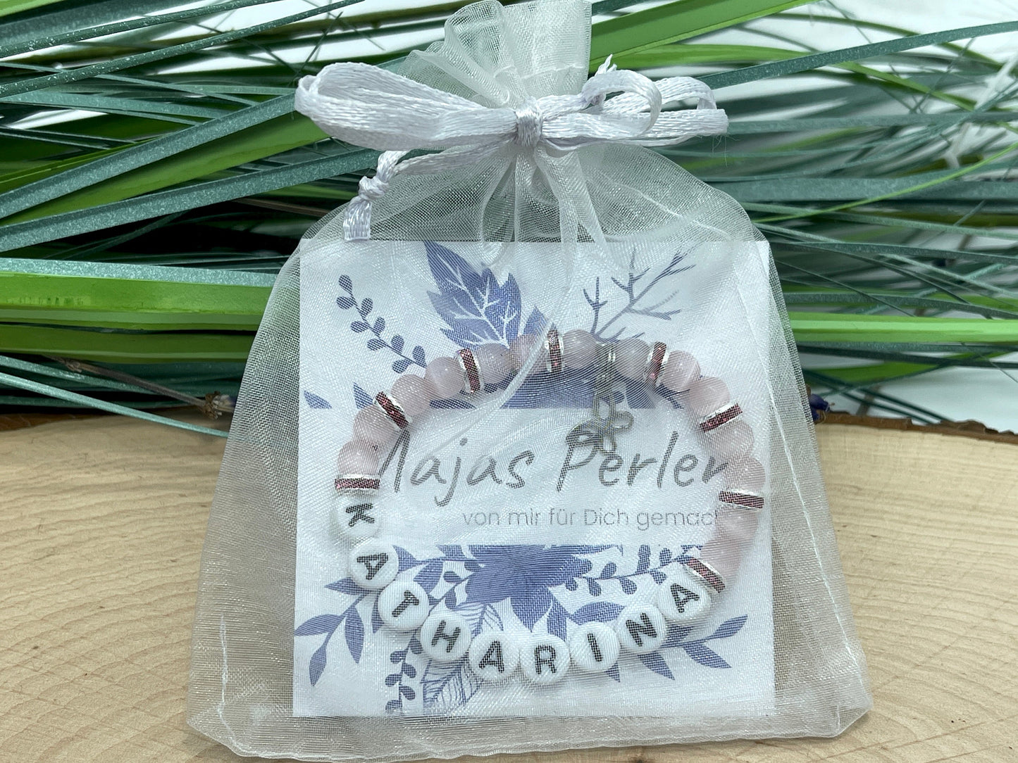 Perlenarmband Mädchen Name Cateyeperlen Strassrondelle Rosa - Geschenk Mädchen - Namensarmband viele Farben personalisierbar Kinderarmband
