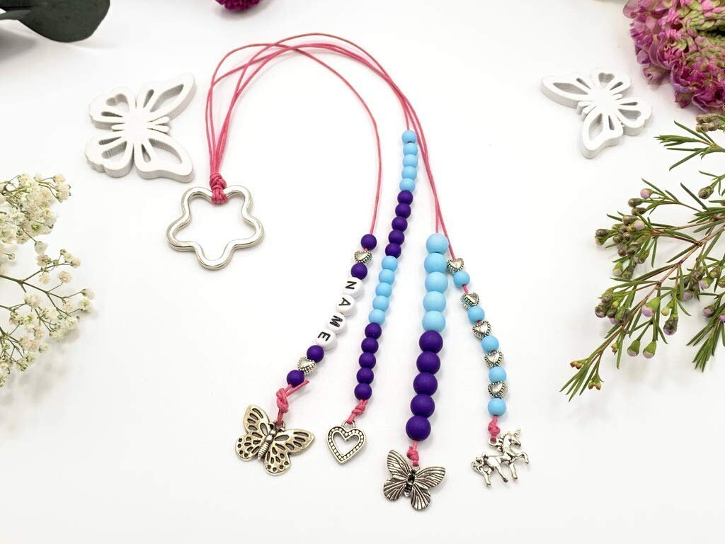 Rechenkette Mädchen Zählkette Himmelblau Lila mit Name wahlweise ABC - Geschenk Einschulung erster Schultag - Rechenhilfe bis 20 Grundschule