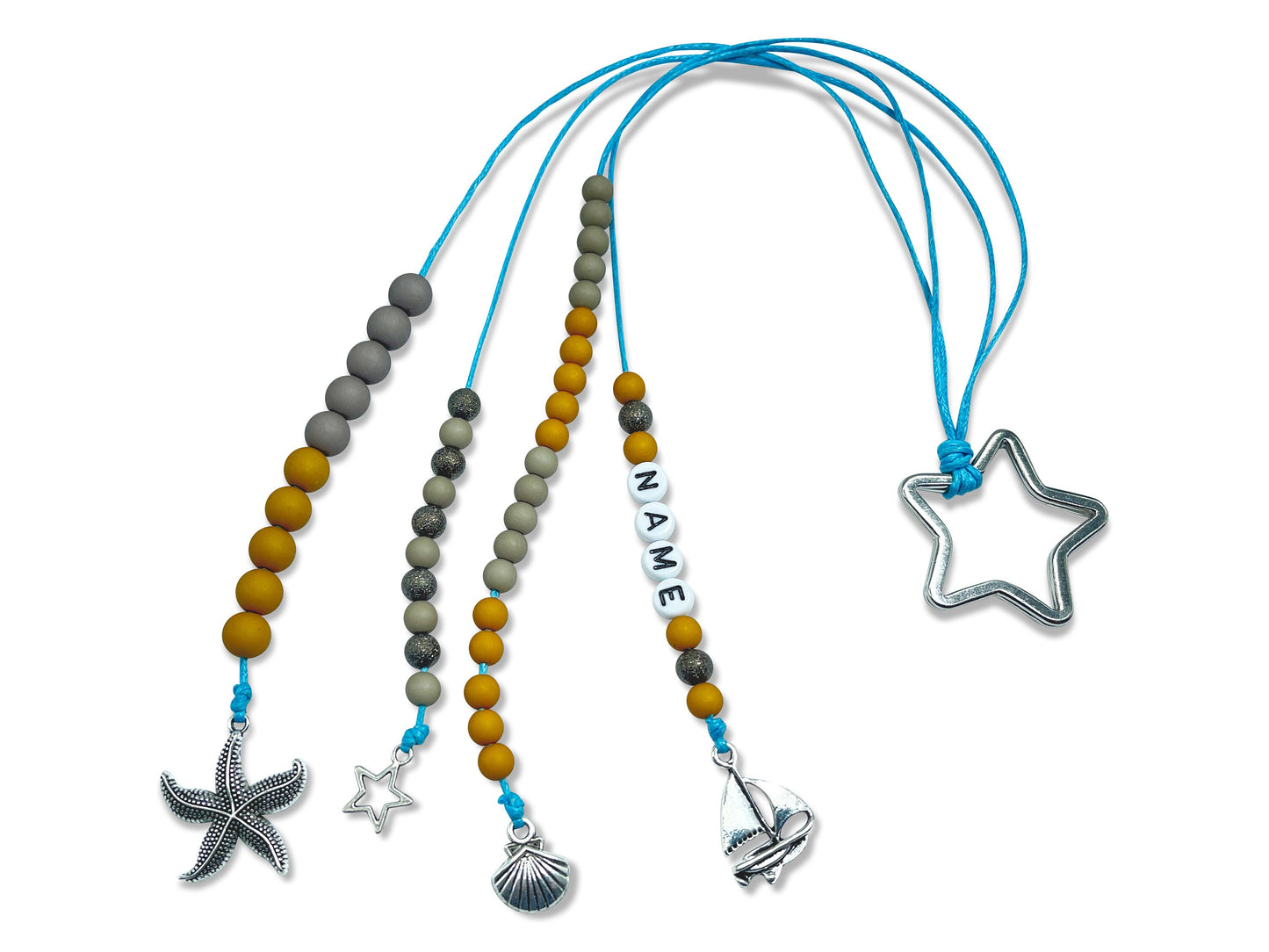 Rechenkette Junge Blau Taupe Maritim mit Name wahlweise ABC - Geschenk Einschulung erster Schultag - Rechenhilfe bis 20 Grundschule