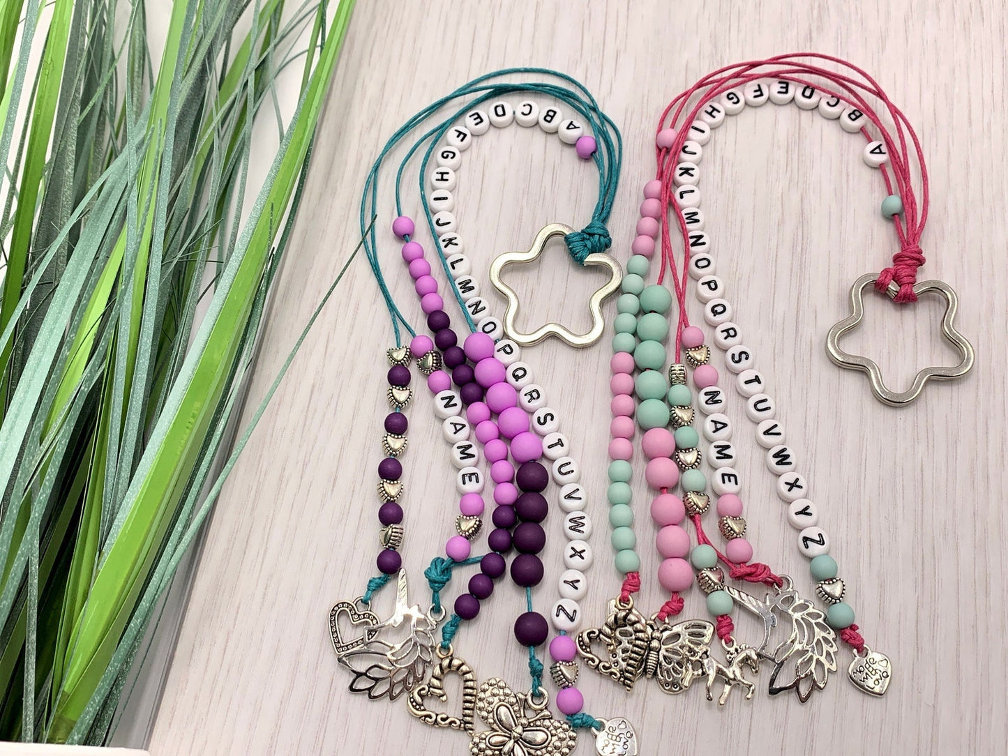 Rechenkette Mädchen Edelsteine Rosenquarz Lapislazuli mit Name wahlweise ABC - Geschenk Einschulung erster Schultag - Rechenhilfe bis 20