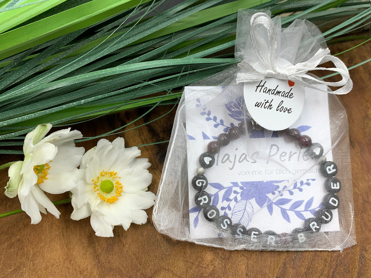 Perlenarmband Großer Bruder Granat - Geschenk Familie Schwester Armband Bruderherz Geschwisterkind - diverse Edelsteine - personalisierbar