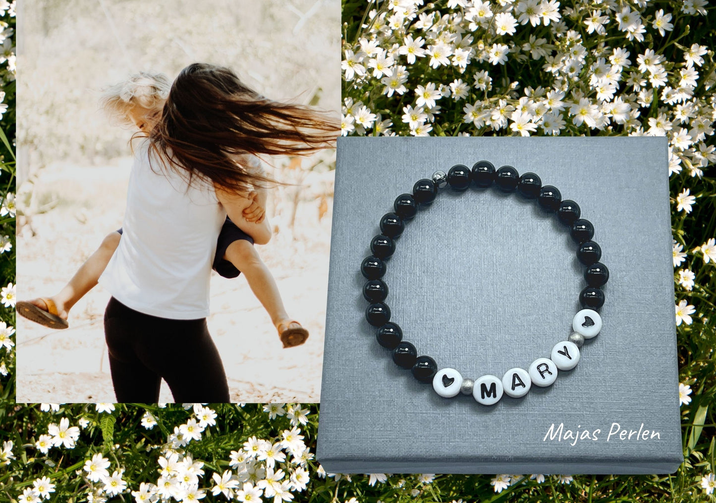 Perlenarmband Turmalin echt mit Name - Geschenk Mama Geburt Liebe Andenken Lieblingsmensch Mädchenarmband - Wunschedelstein personalisierbar
