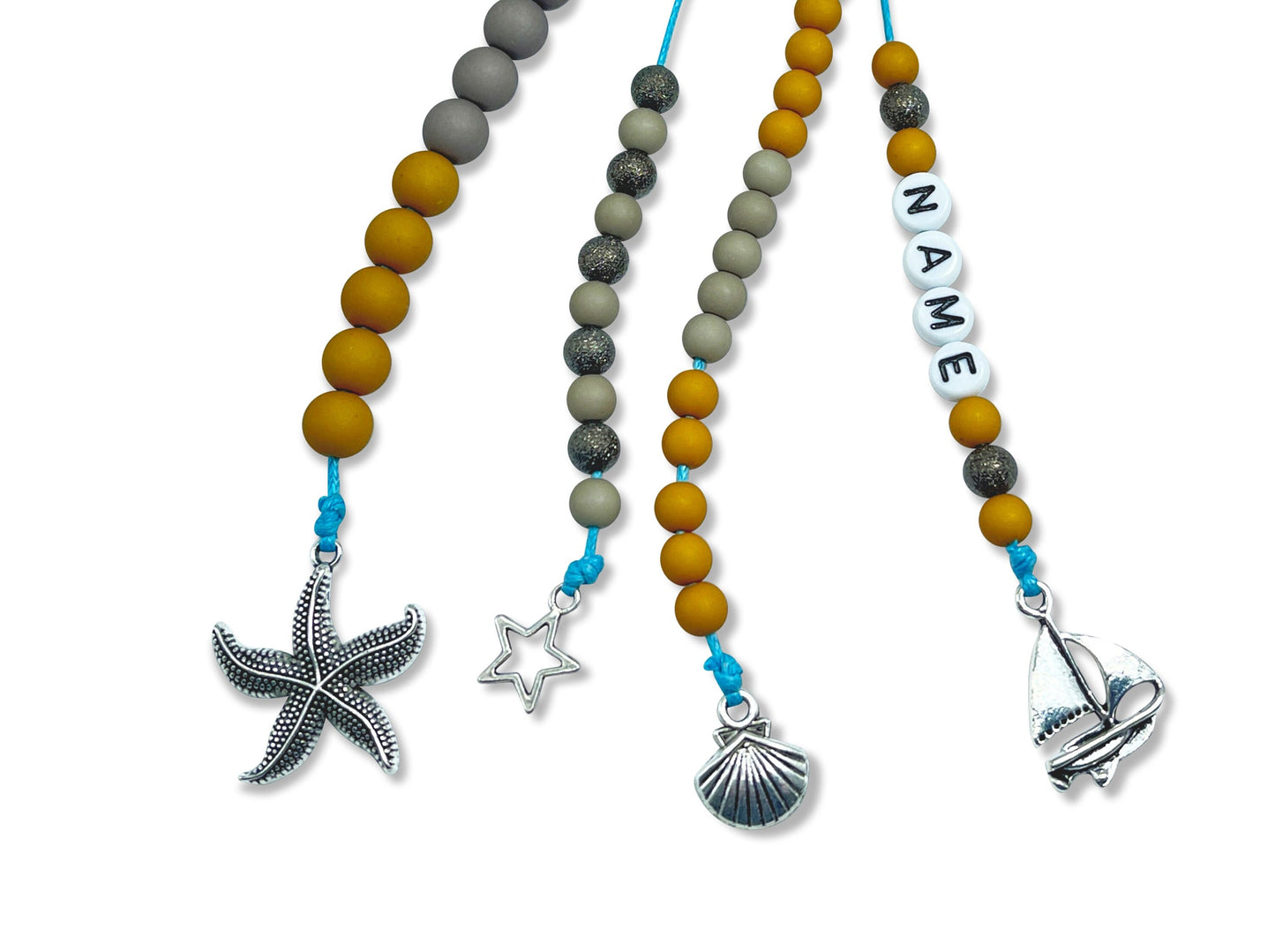 Rechenkette Junge Blau Taupe Maritim mit Name wahlweise ABC - Geschenk Einschulung erster Schultag - Rechenhilfe bis 20 Grundschule