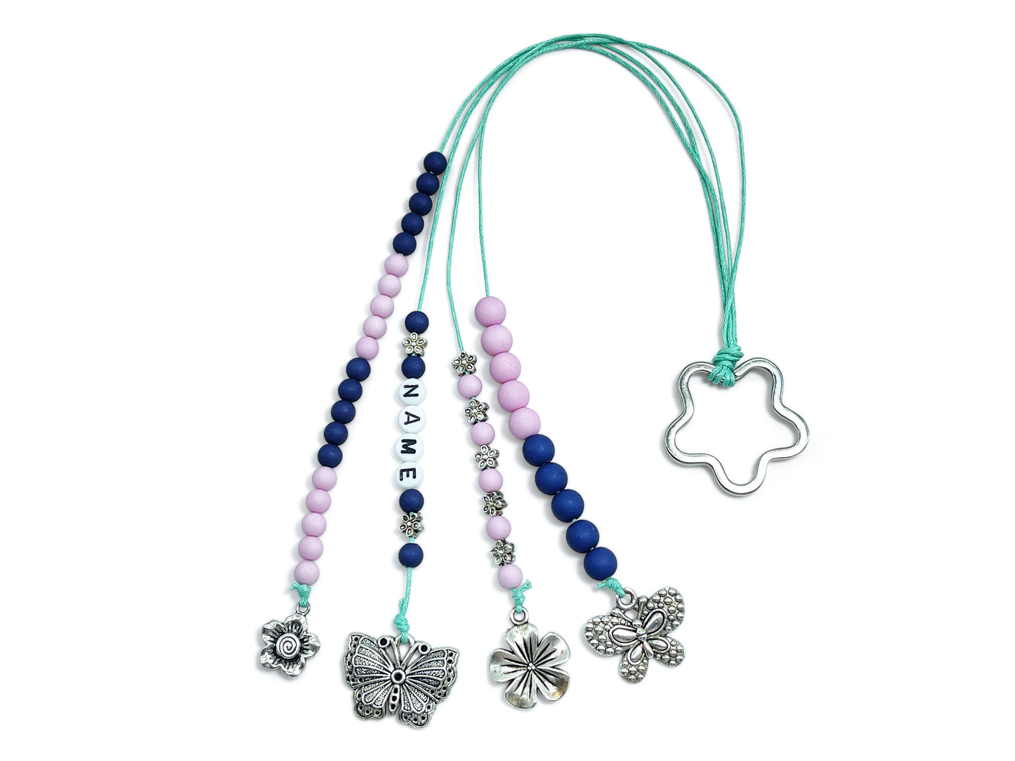 Rechenkette Zählkette Mädchen Blumen Rosa Dunkelblau mit Name wahlweise ABC - Geschenk Einschulung erster Schultag Rechenhilfe Grundschule