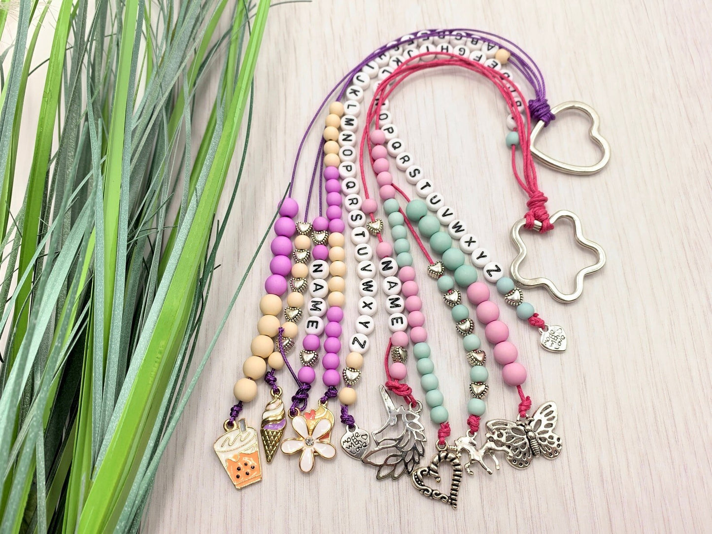 Rechenkette Zählkette Mädchen Blumen Rosa Dunkelblau mit Name wahlweise ABC - Geschenk Einschulung erster Schultag Rechenhilfe Grundschule