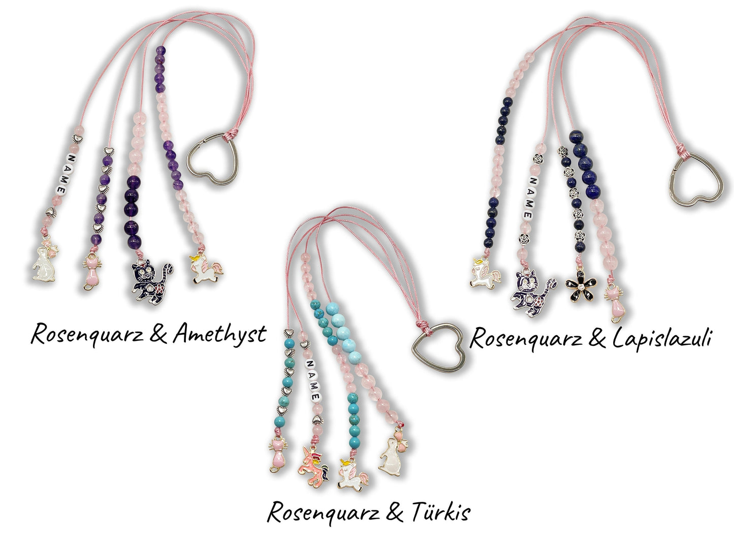 Rechenkette Mädchen Edelsteine Rosenquarz Lapislazuli mit Name wahlweise ABC - Geschenk Einschulung erster Schultag - Rechenhilfe bis 20