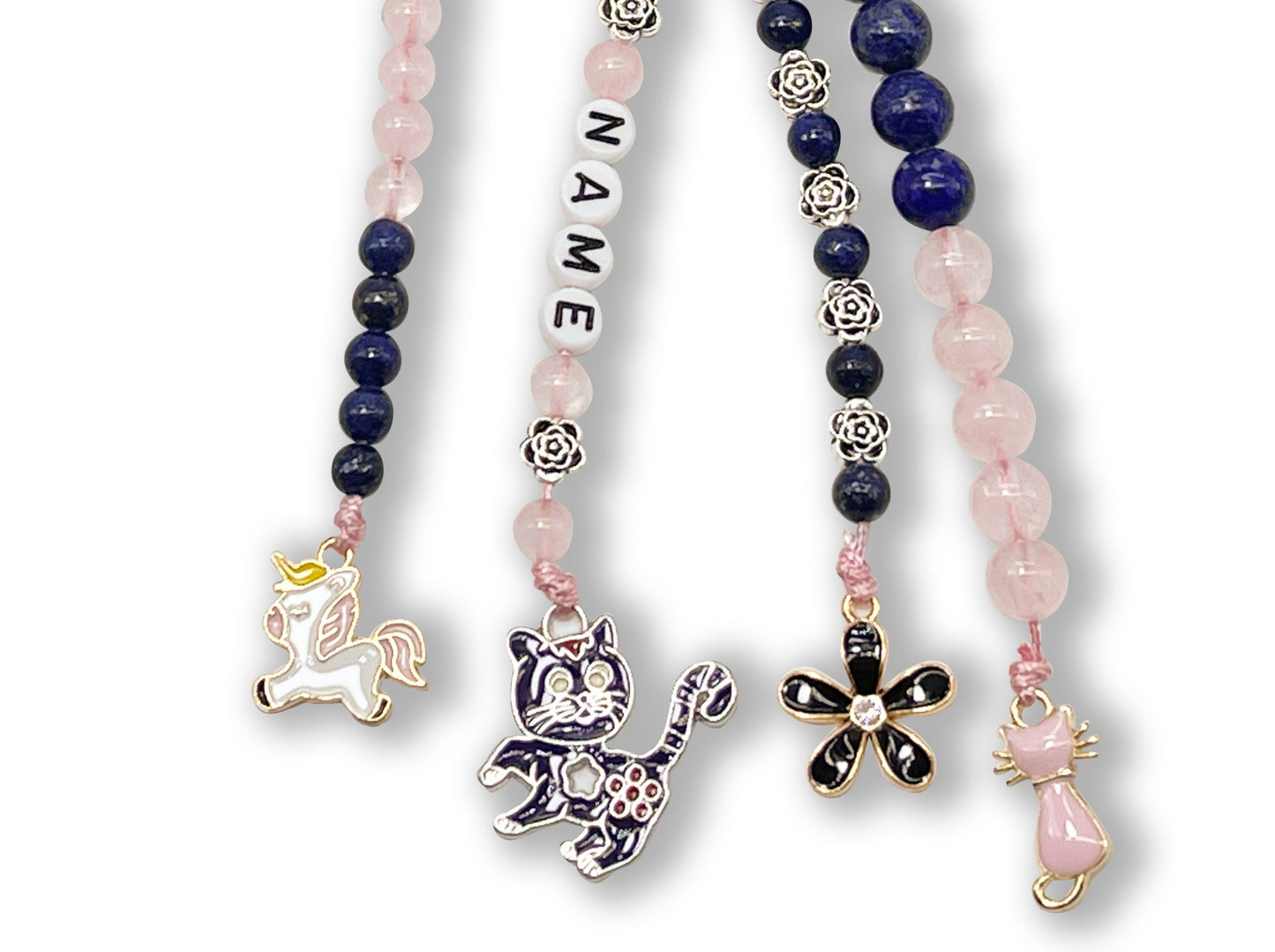 Rechenkette Mädchen Edelsteine Rosenquarz Lapislazuli mit Name wahlweise ABC - Geschenk Einschulung erster Schultag - Rechenhilfe bis 20