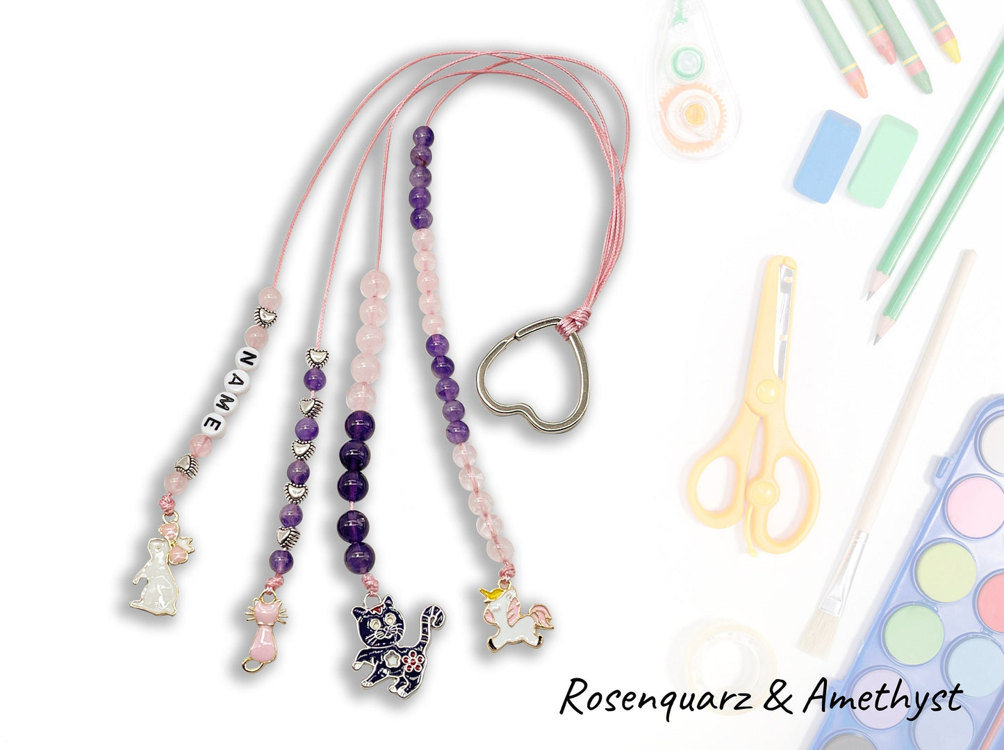 Rechenkette Mädchen Edelsteine Rosenquarz Lapislazuli mit Name wahlweise ABC - Geschenk Einschulung erster Schultag - Rechenhilfe bis 20