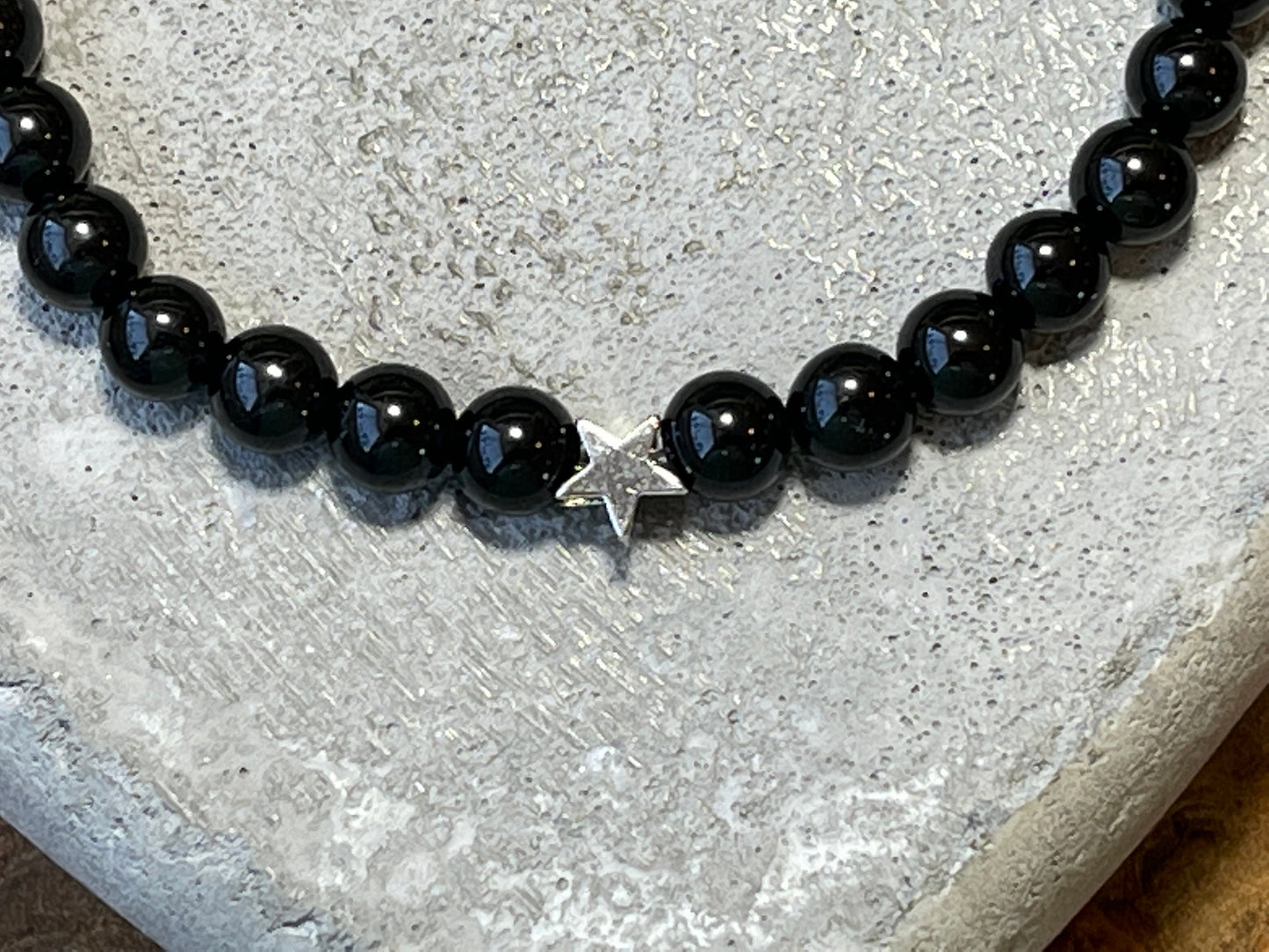 Armband Turmalin echt Stern echt Platiniert - Schutzstein Perlenarmband - Geschenk Schutz Liebe Glück - individualisierbar