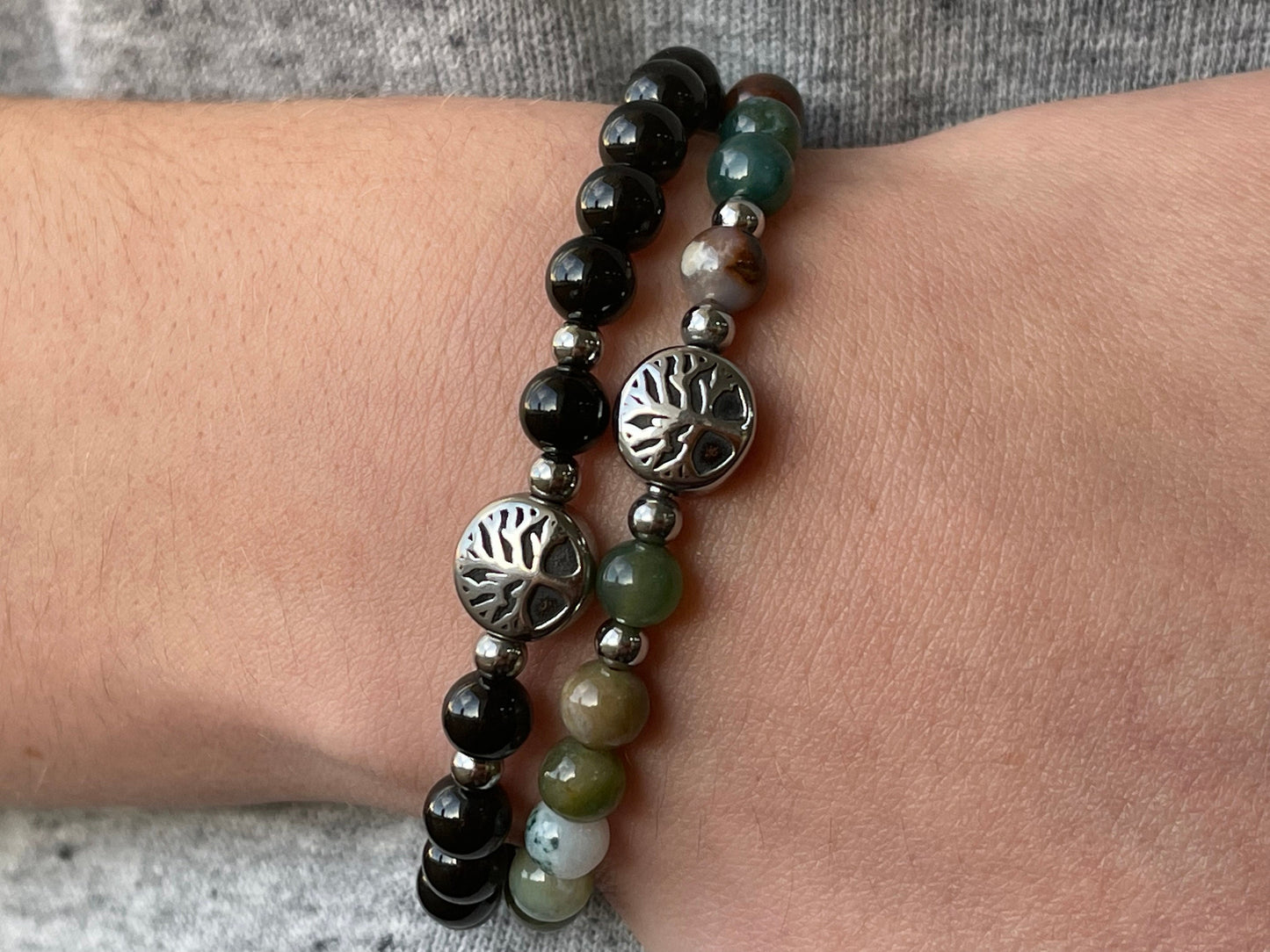 Armband Granat Lebensbaum Edelstahl Silber oder Gold- Perlenarmband für Kreativität Vertrauen Freundschaft - Spiritueller Schmuck