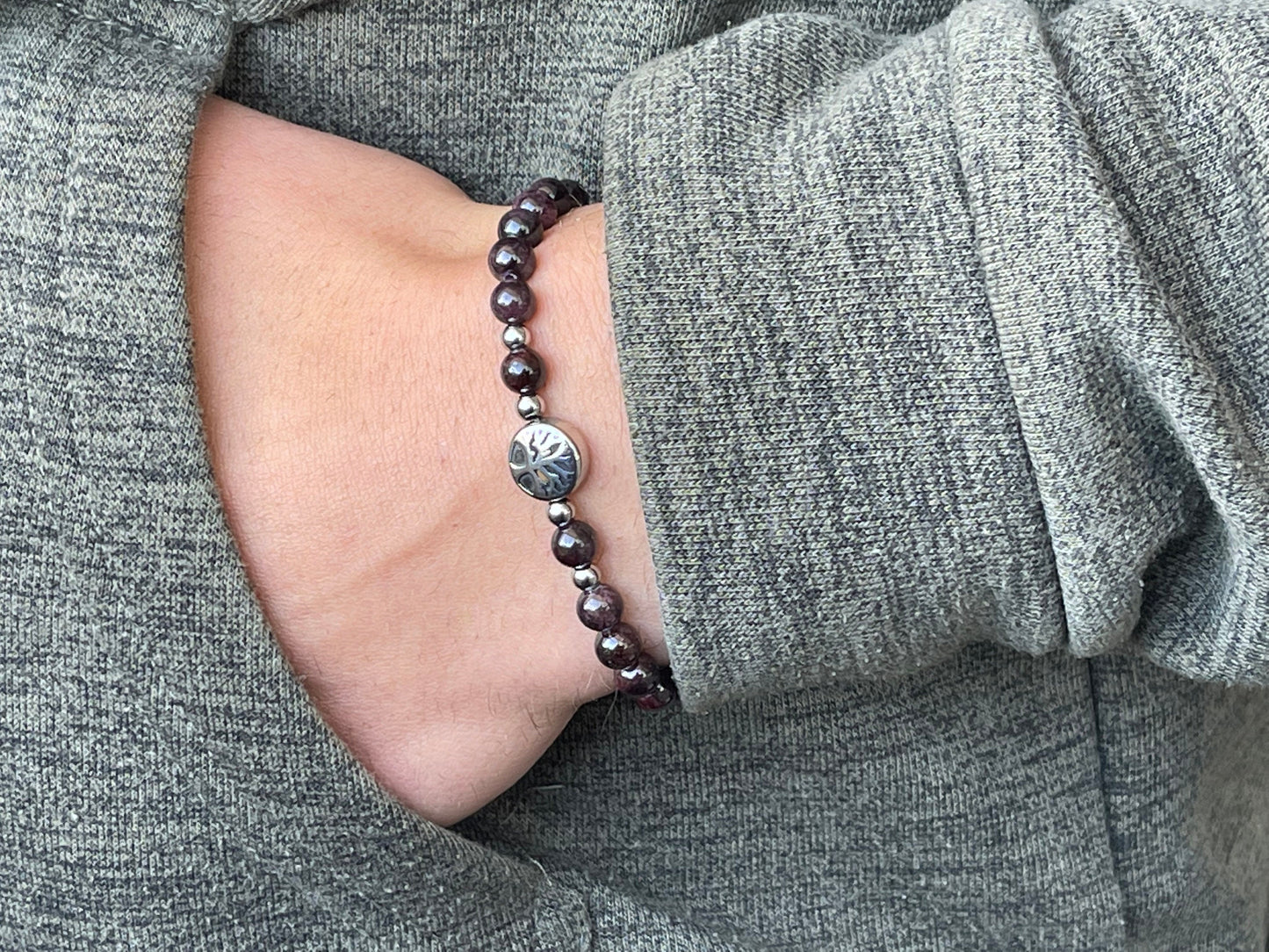 Armband Granat Lebensbaum Edelstahl Silber oder Gold- Perlenarmband für Kreativität Vertrauen Freundschaft - Spiritueller Schmuck