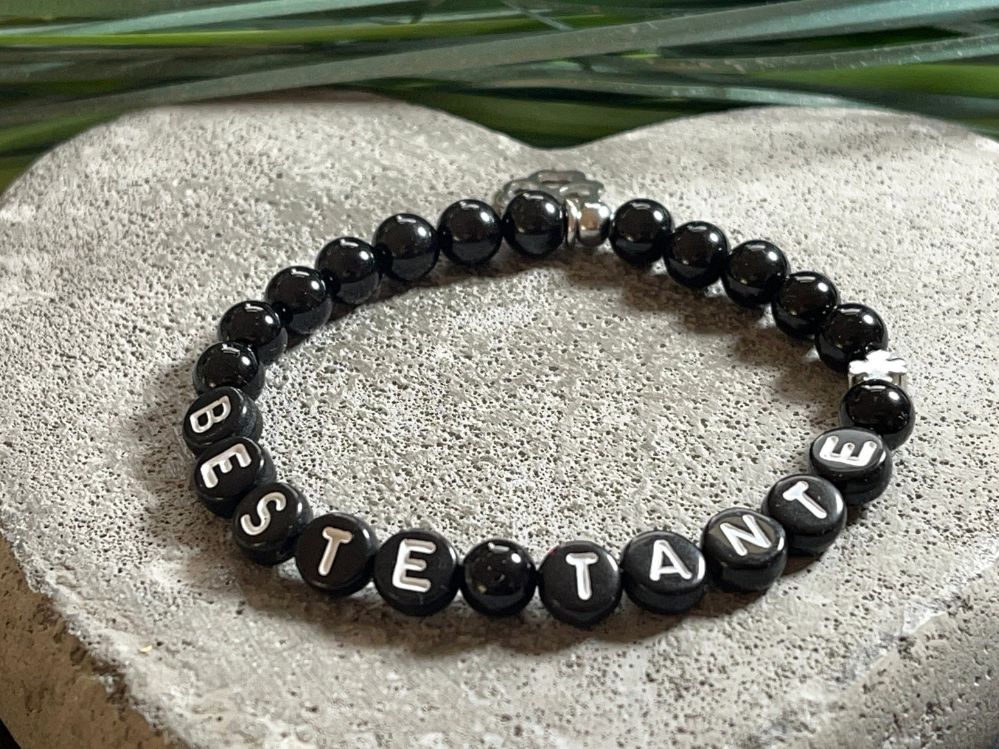 Armband schwarzer Turmalin Beste Tante - Geschenk Patenschaft Taufpatin Taufgeschenk - Willst du meine Patentante sein - personalisierbar