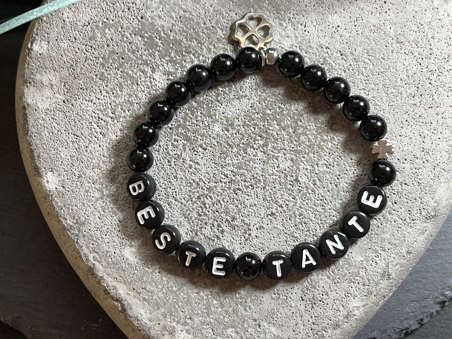 Armband schwarzer Turmalin Beste Tante - Geschenk Patenschaft Taufpatin Taufgeschenk - Willst du meine Patentante sein - personalisierbar