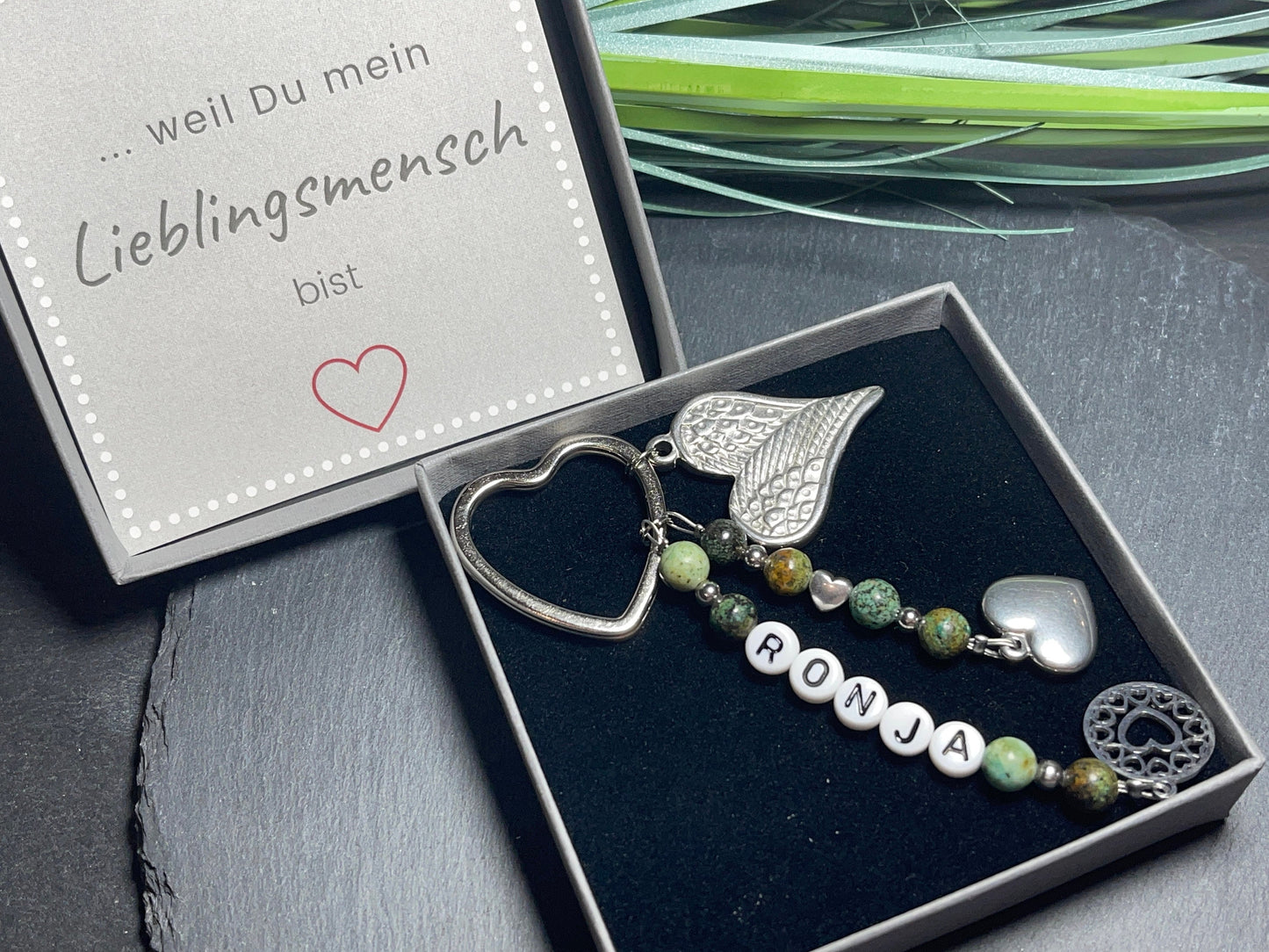 Schlüsselanhänger bis 5 Namen Afrikanischer Türkis echter Naturstein - Geschenk Mama Oma Lieblingsmensch Familie - viele Edelsteine