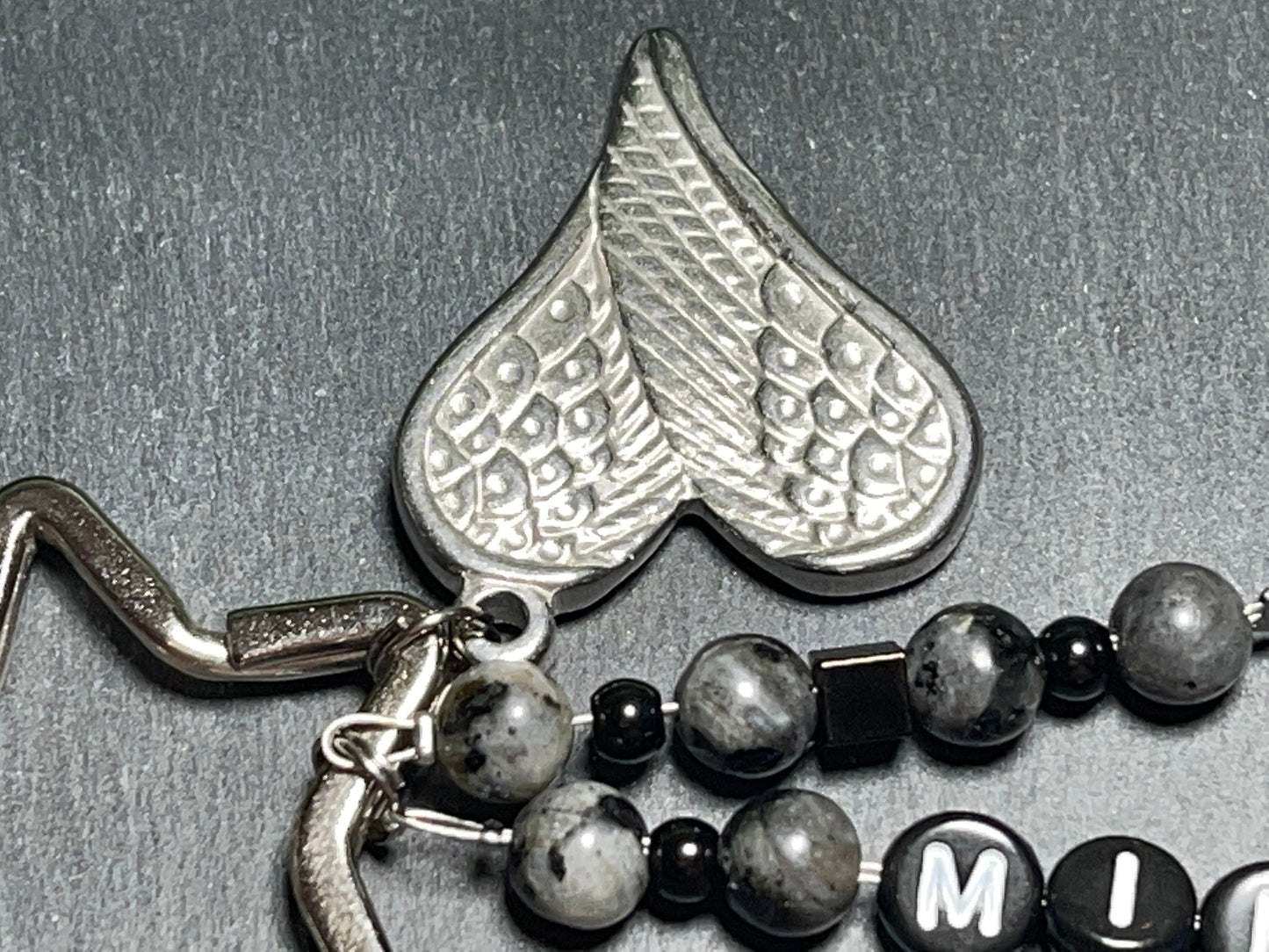 Schlüsselanhänger Edelstein Perlen echt bis 5 Namen Labradorit Edelstahl - Geschenk Mama Oma Liebe Papa Lieblingsmensch - personalisierbar