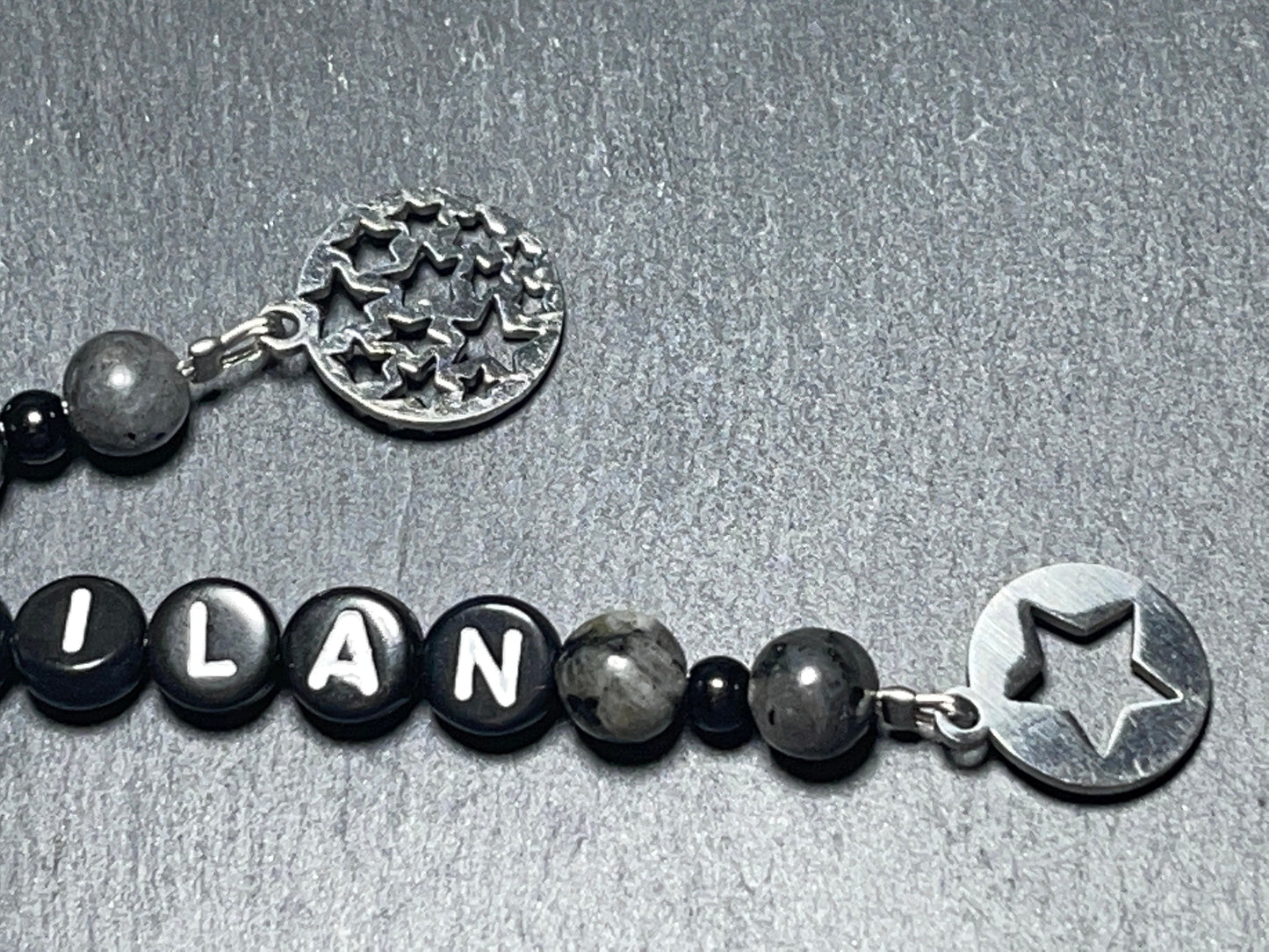 Schlüsselanhänger Edelstein Perlen echt bis 5 Namen Labradorit Edelstahl - Geschenk Mama Oma Liebe Papa Lieblingsmensch - personalisierbar