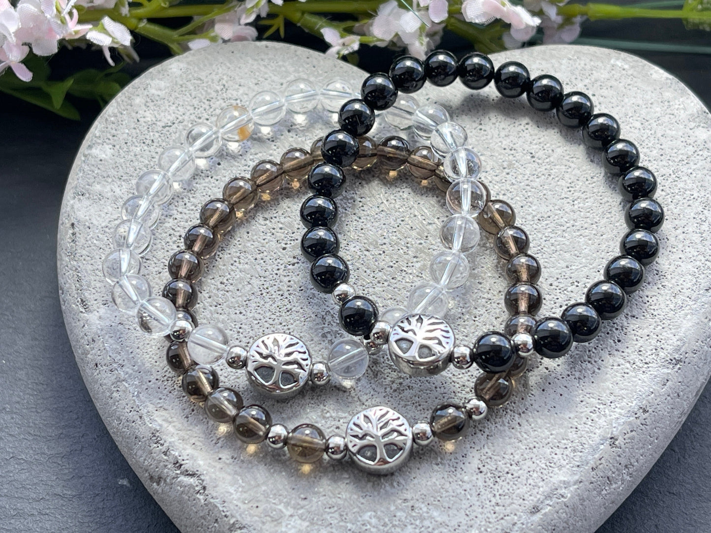 Armband Turmalin Schörl Lebensbaum Edelstahl Silber oder Gold - Perlenarmband für Schutz Kraft Stärke - Spiritueller Schmuck