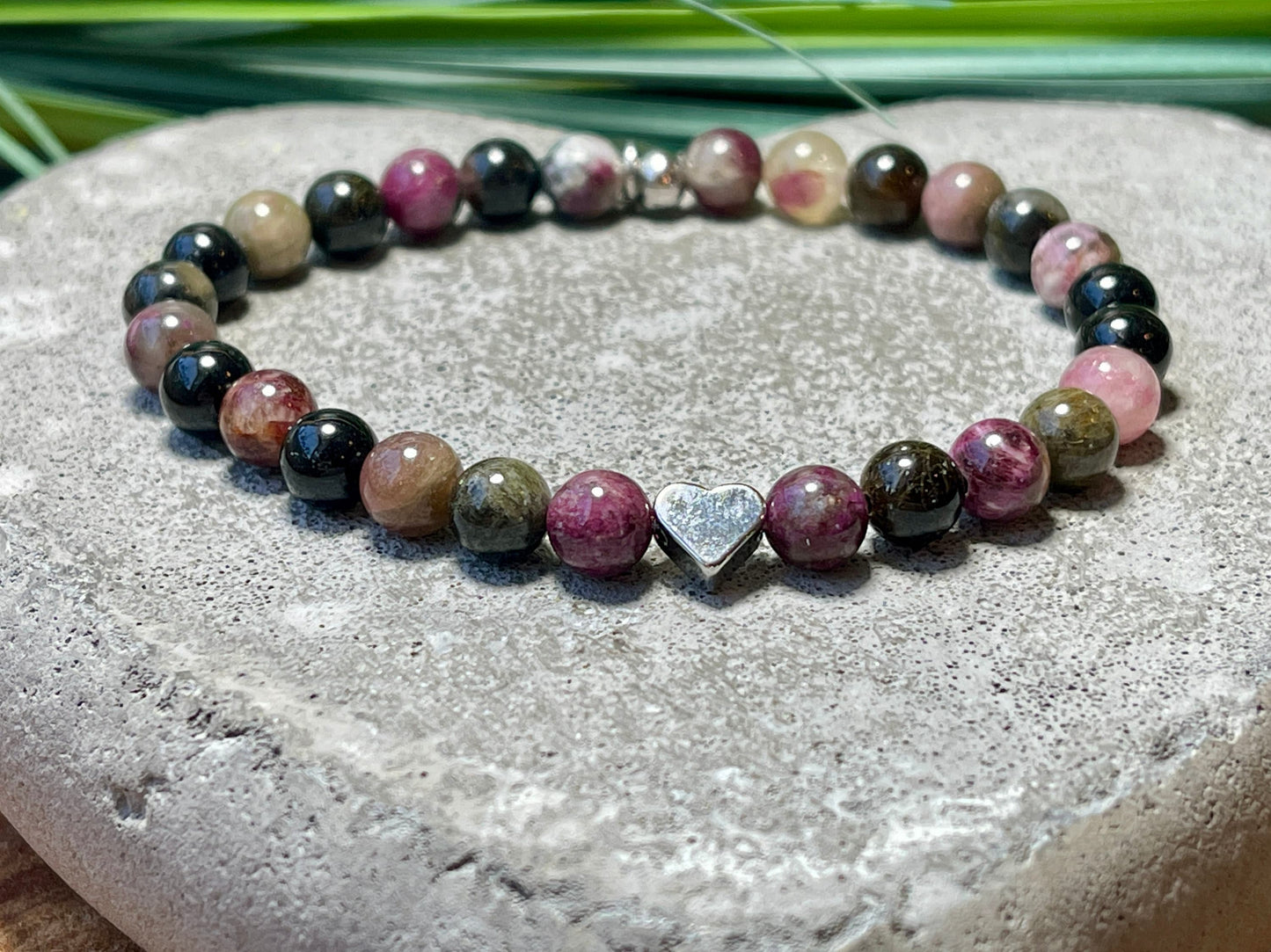 Armband Turmalin Wassermelone echt Herz platiniert - spirituelles Armband - Geschenk Schutzstein Kraft Stärke Glück Liebe - anpassbar