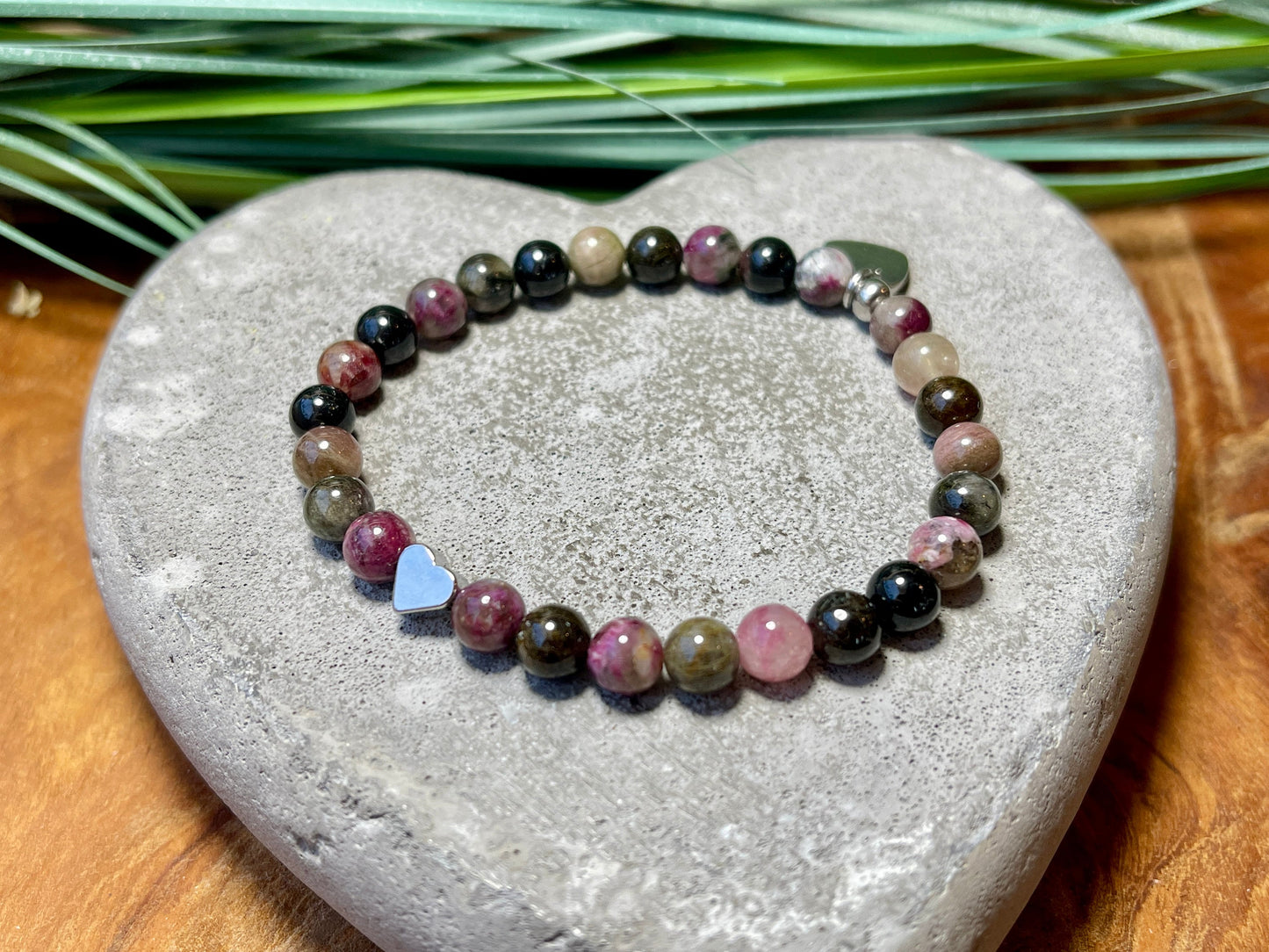 Armband Turmalin Wassermelone echt Herz platiniert - spirituelles Armband - Geschenk Schutzstein Kraft Stärke Glück Liebe - anpassbar