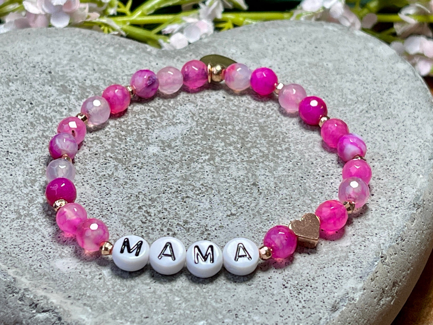 Armband Mama pinker Achat facettiert - Perlen Roségold plated - Geschenk Geburt Mama Liebe Lieblingsmensch personalisierbar Wunschedelstein