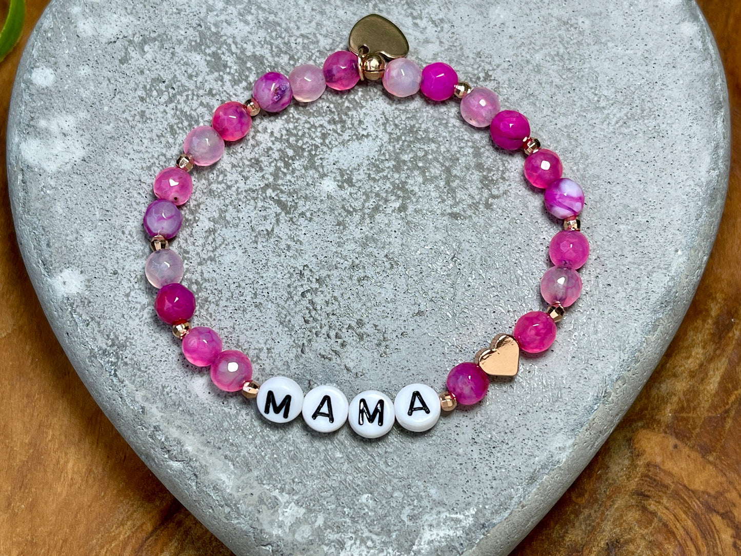 Armband Mama pinker Achat facettiert - Perlen Roségold plated - Geschenk Geburt Mama Liebe Lieblingsmensch personalisierbar Wunschedelstein