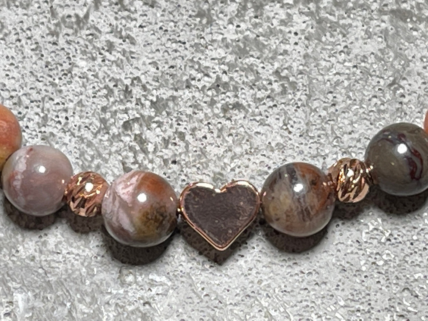 Armband Versteinertes Holz echt 6mm Roségold plated - spirituelles Armband Erdverbundenheit positive Energie - Geschenk Liebe Glück Freundin