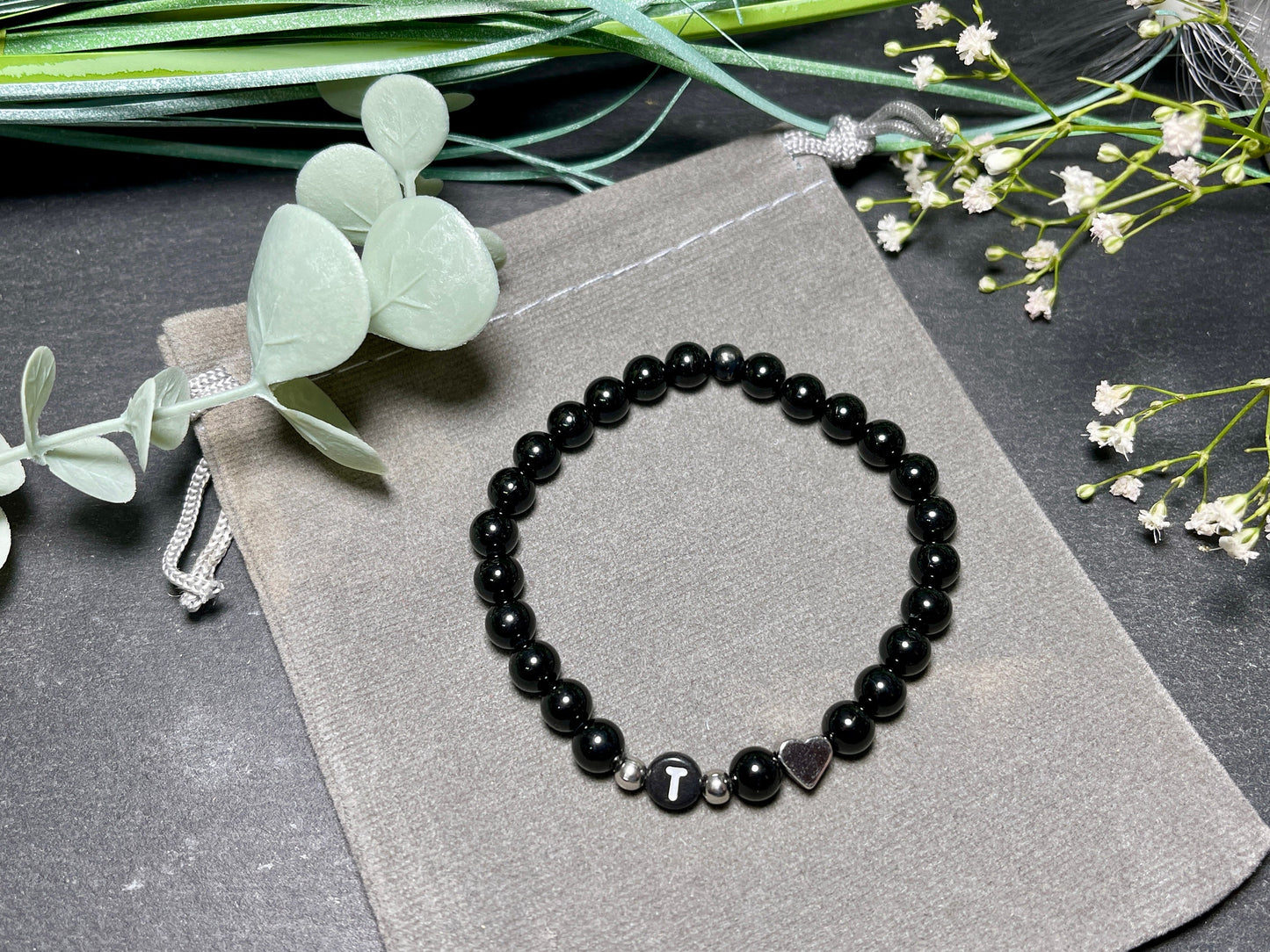 Perlenrmband Initialen Turmalin echte Naturperlen Herz echt Platiniert - Namensarmband Geschenk Liebe Mama Lieblingsmensch - div Edelsteine