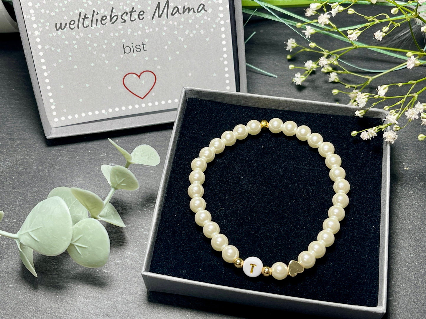 Perlenarmband mit Name - hochwertig gewachste Glasperlen - Perlmuttimitat - Geschenk Mädchen Geburtstag Kinder Freundschaft und Liebe