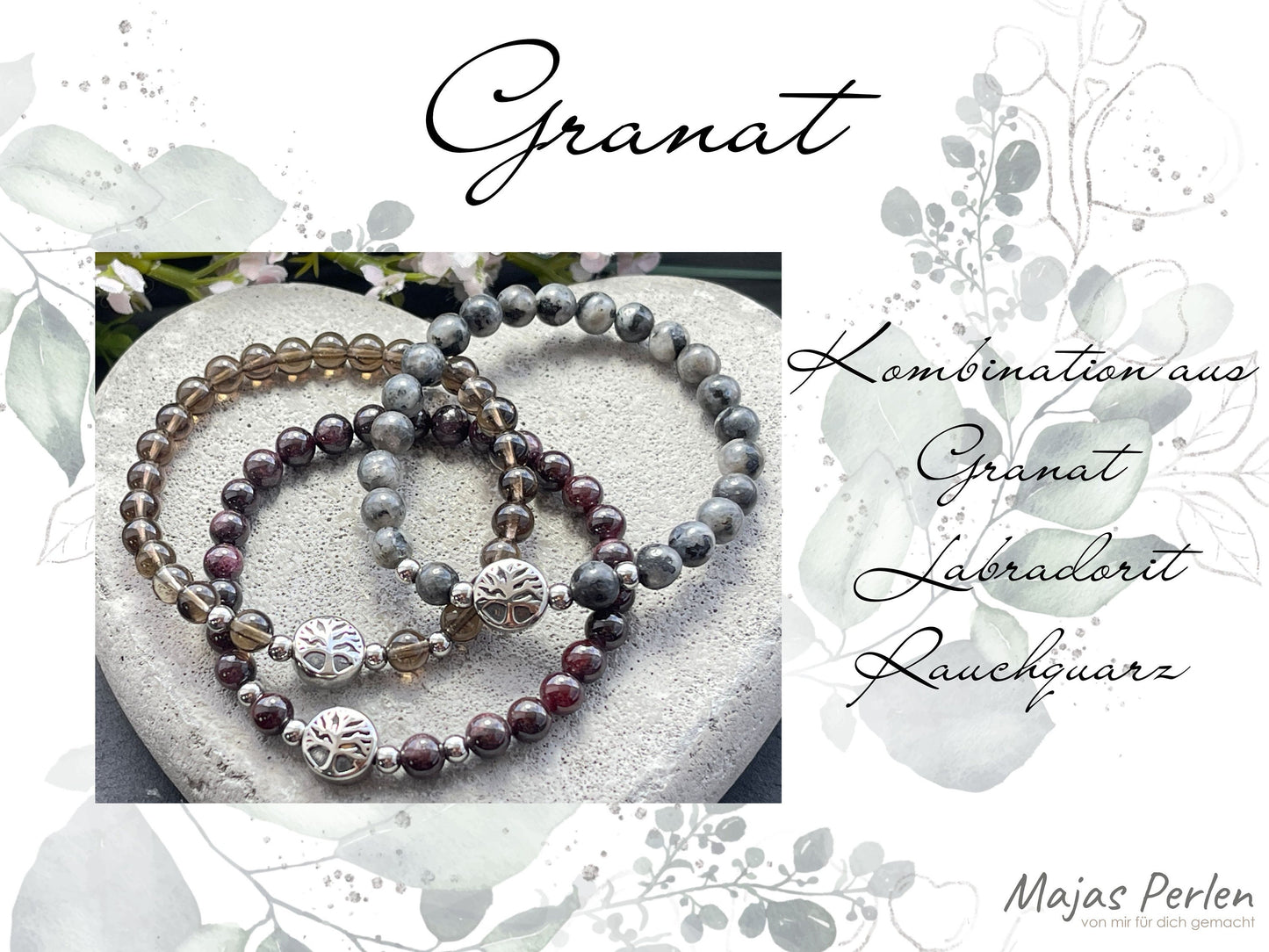 Armband Granat Lebensbaum Edelstahl Silber oder Gold- Perlenarmband für Kreativität Vertrauen Freundschaft - Spiritueller Schmuck