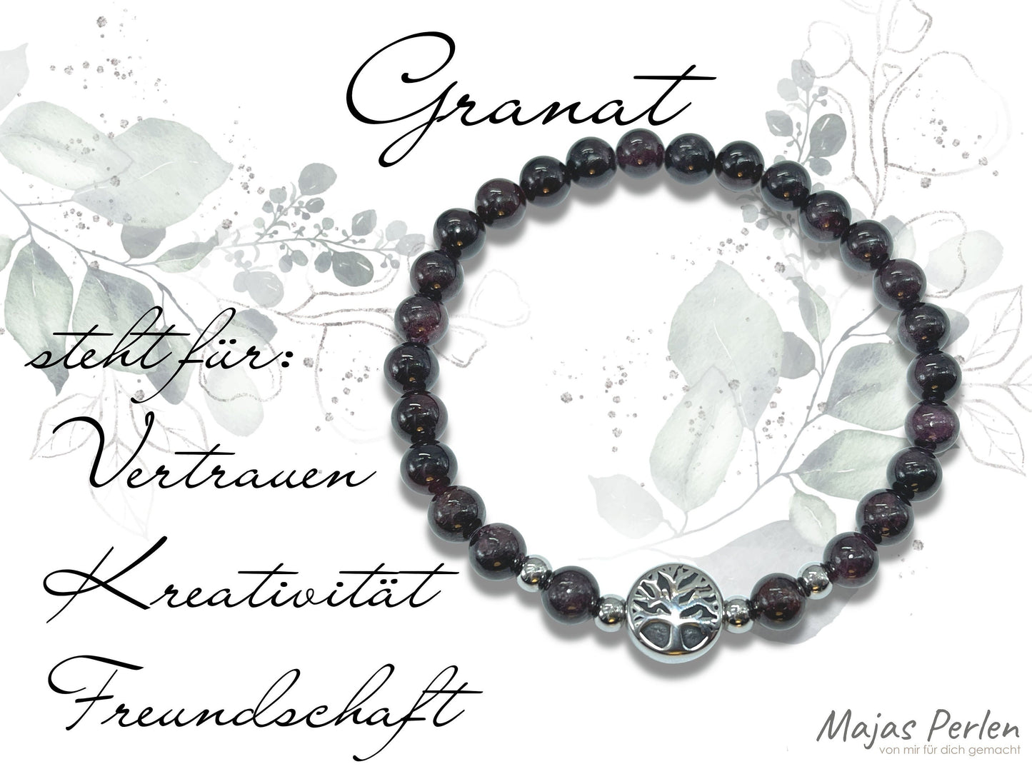 Armband Granat Lebensbaum Edelstahl Silber oder Gold- Perlenarmband für Kreativität Vertrauen Freundschaft - Spiritueller Schmuck