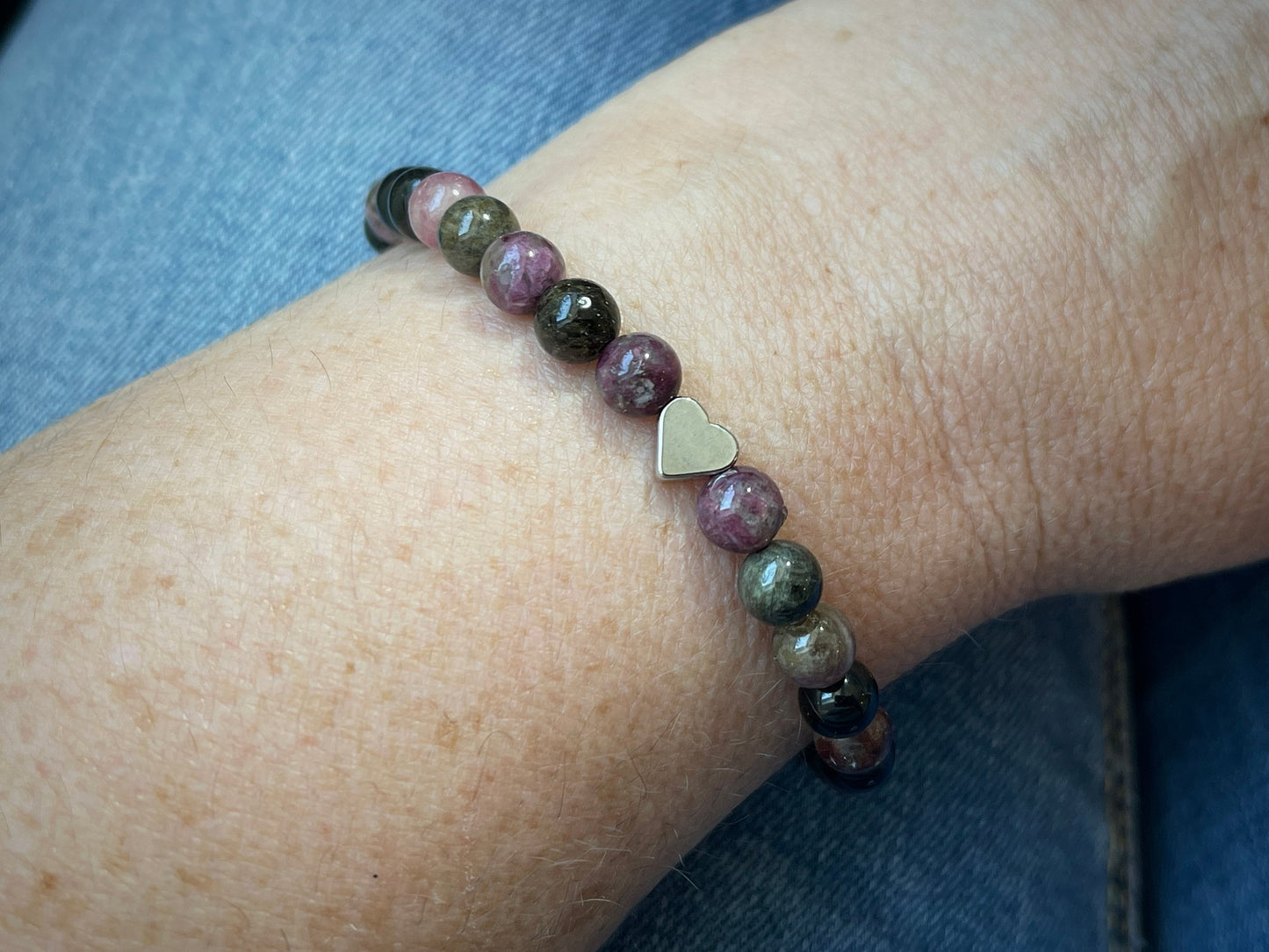 Armband Turmalin Wassermelone echt Herz platiniert - spirituelles Armband - Geschenk Schutzstein Kraft Stärke Glück Liebe - anpassbar