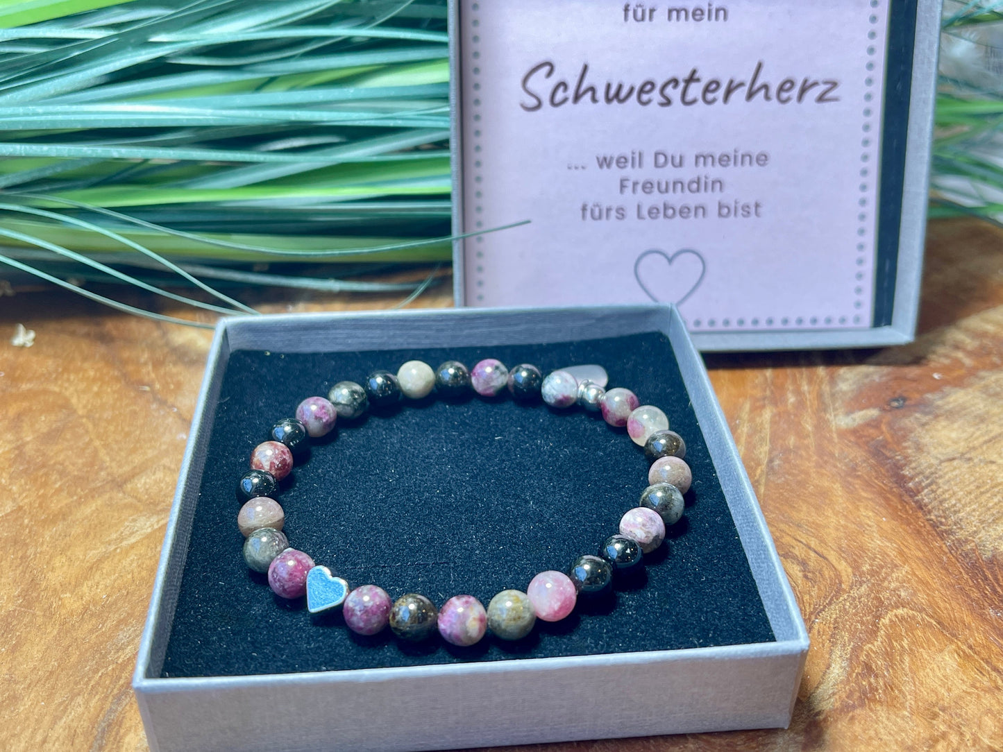 Armband Turmalin Wassermelone echt Herz platiniert - spirituelles Armband - Geschenk Schutzstein Kraft Stärke Glück Liebe - anpassbar