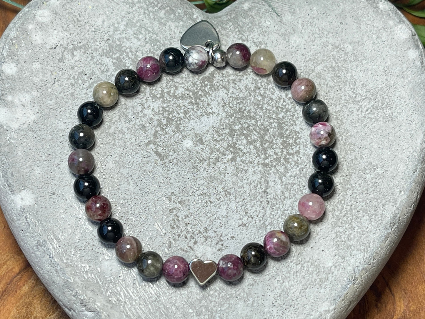 Armband Turmalin Wassermelone echt Herz platiniert - spirituelles Armband - Geschenk Schutzstein Kraft Stärke Glück Liebe - anpassbar