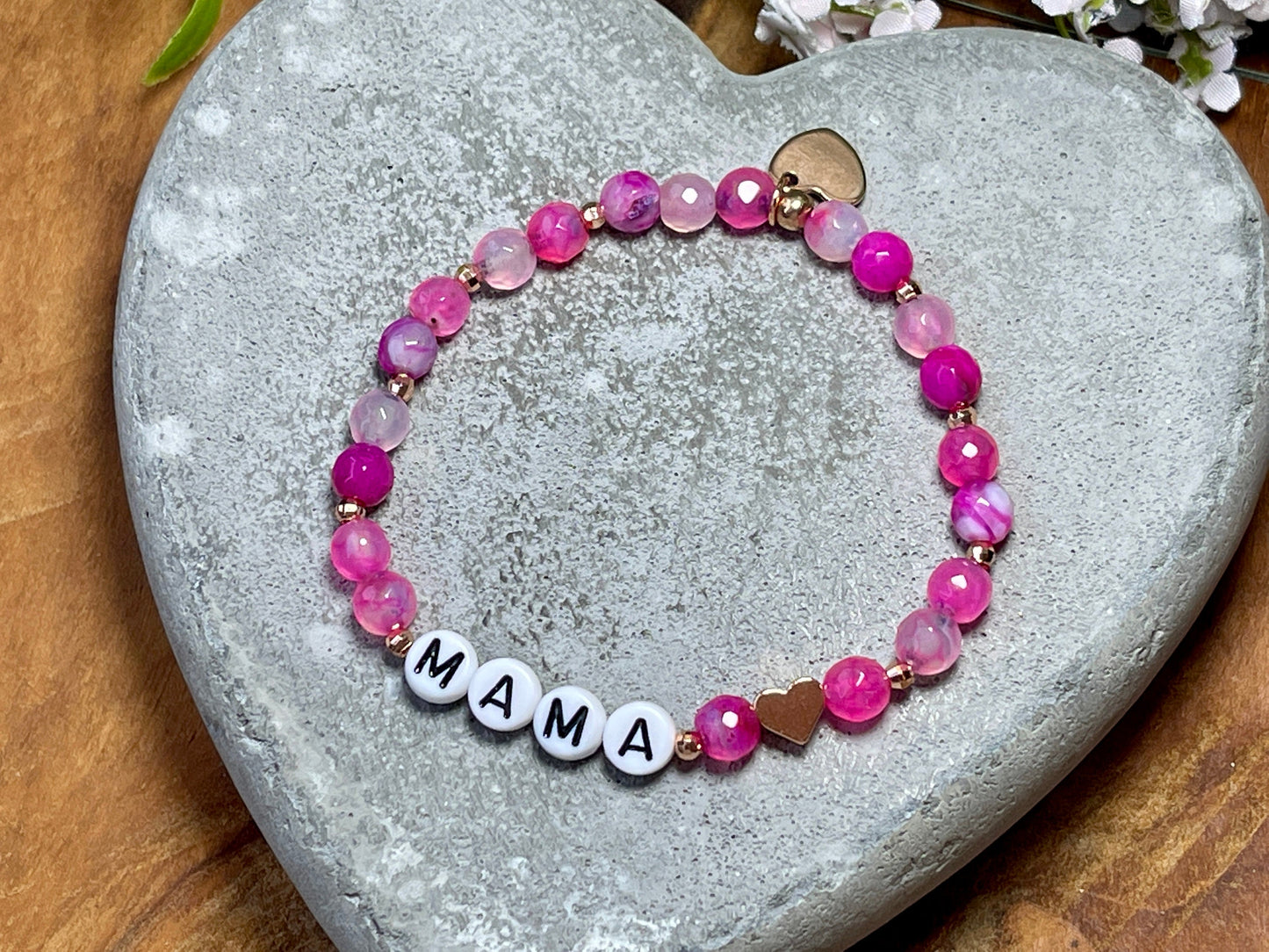 Armband Mama pinker Achat facettiert - Perlen Roségold plated - Geschenk Geburt Mama Liebe Lieblingsmensch personalisierbar Wunschedelstein