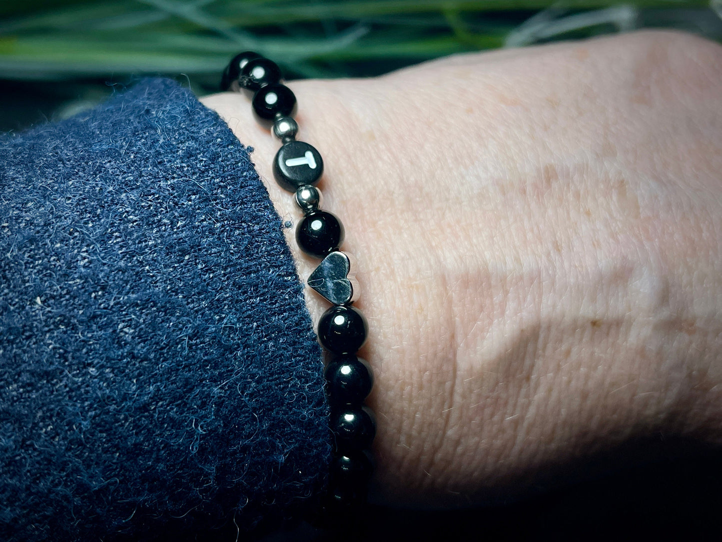 Perlenrmband Initialen Turmalin echte Naturperlen Herz echt Platiniert - Namensarmband Geschenk Liebe Mama Lieblingsmensch - div Edelsteine