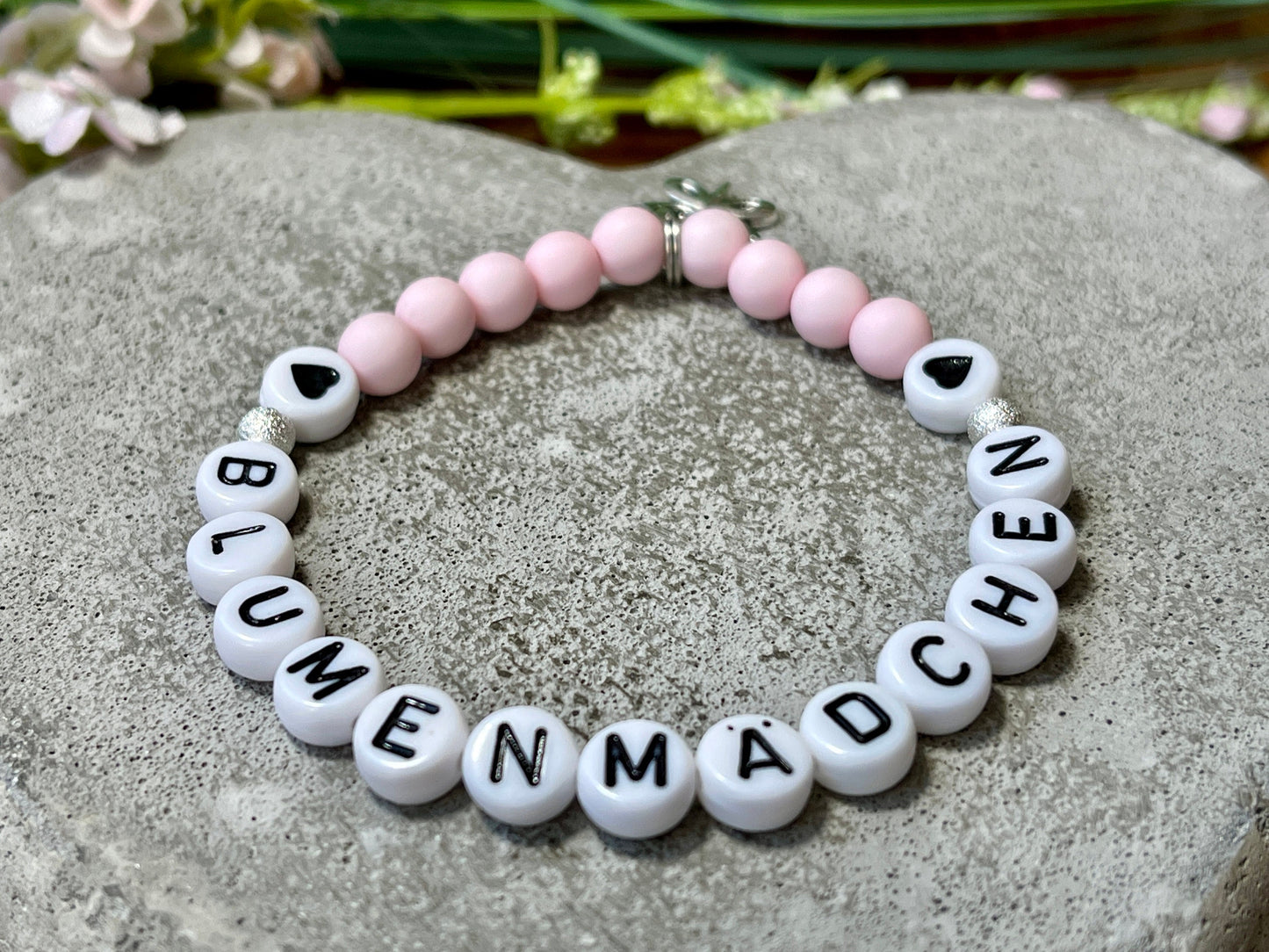 Armband Blumenkind Rosa - Perlen Acryl 6 mm - Geschenk Blumenmädchen Blumenjunge - Kinder und Hochzeit- Wunschfarbe - personalisierbar