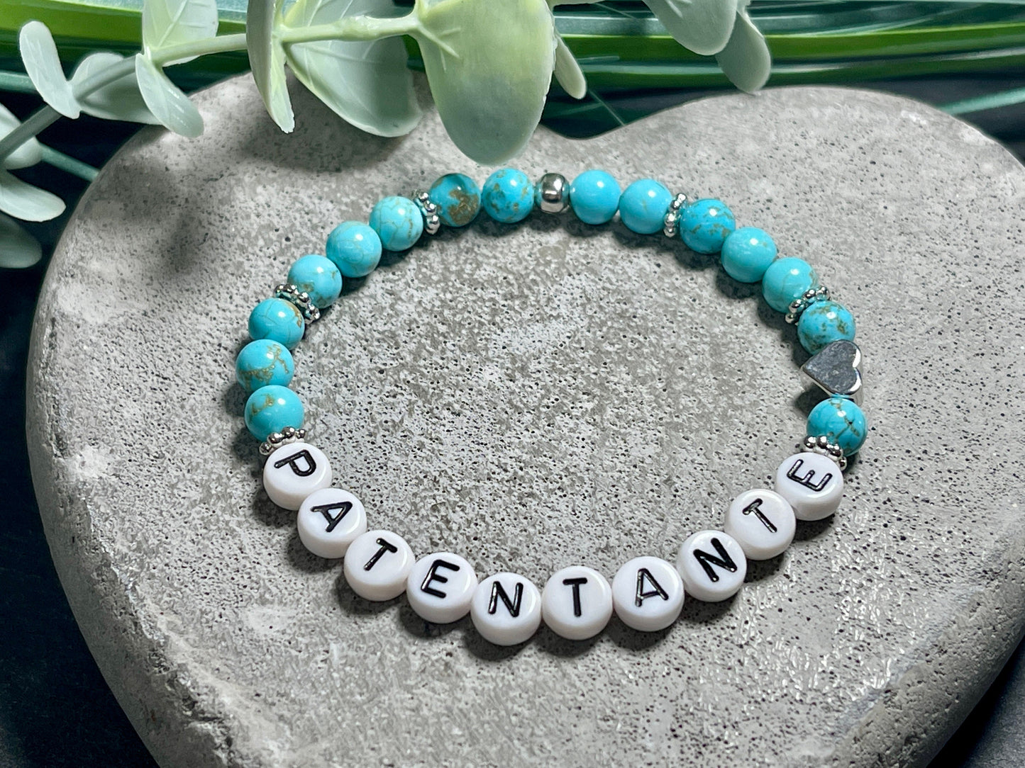 Armband Türkis Patentante Herz Messsing Platininiert Geschenk Patenschaft, Willst du meine Patin sein? Wunschedelstein Taufgeschenk Andenken