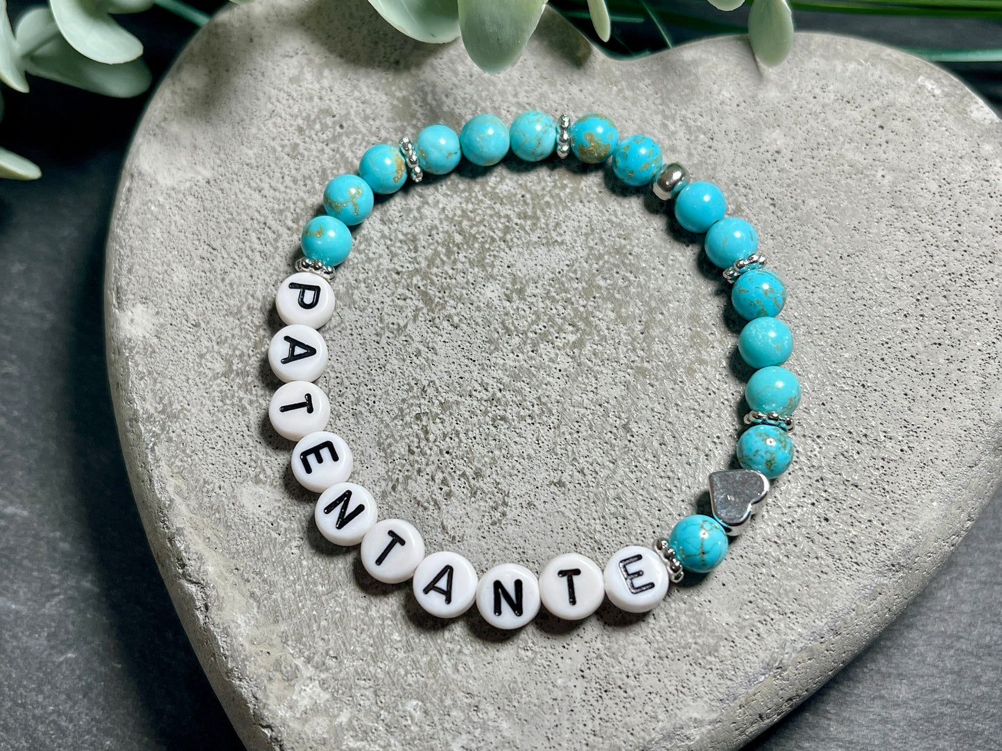 Armband Türkis Patentante Herz Messsing Platininiert Geschenk Patenschaft, Willst du meine Patin sein? Wunschedelstein Taufgeschenk Andenken