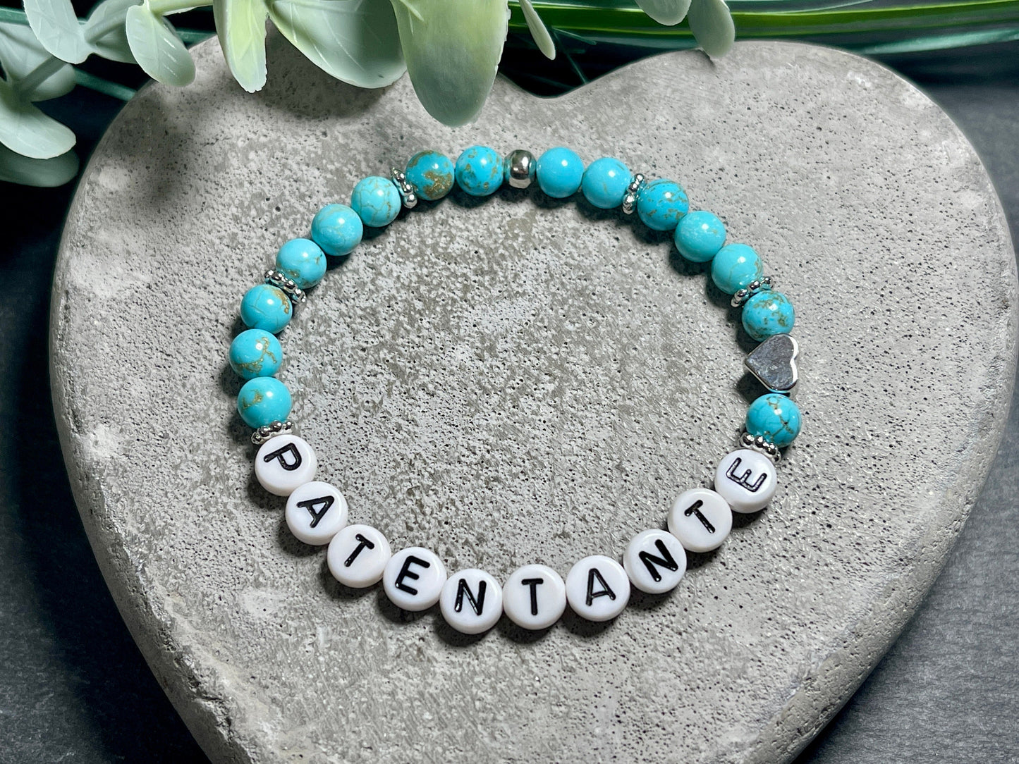 Armband Türkis Patentante Herz Messsing Platininiert Geschenk Patenschaft, Willst du meine Patin sein? Wunschedelstein Taufgeschenk Andenken