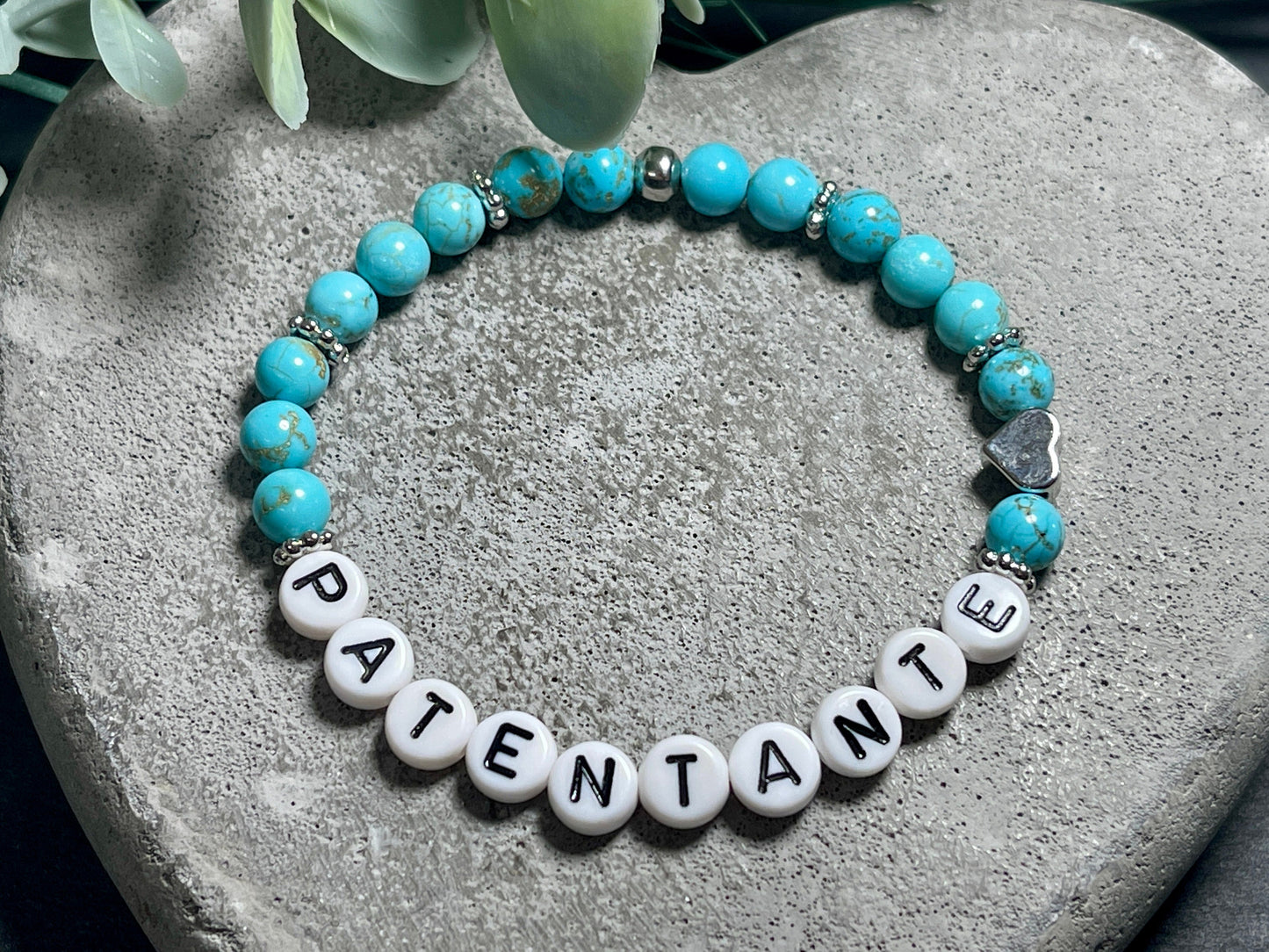 Armband Türkis Patentante Herz Messsing Platininiert Geschenk Patenschaft, Willst du meine Patin sein? Wunschedelstein Taufgeschenk Andenken