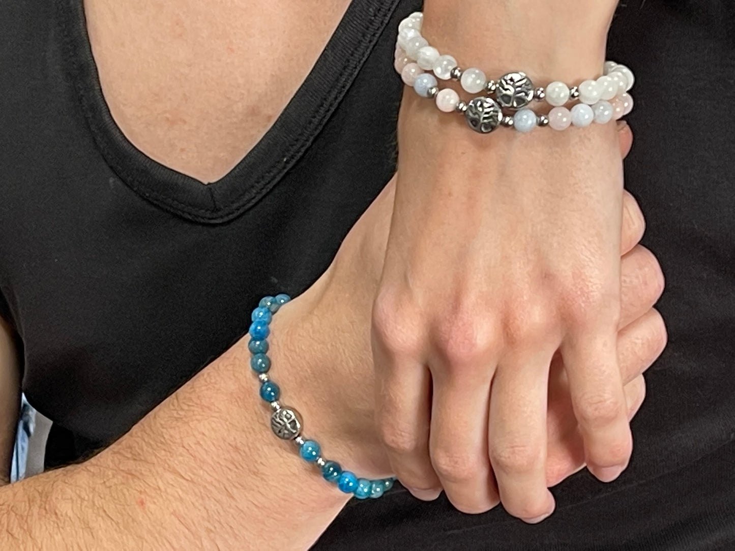 Armband Apatit Lebensbaum Edelstahl Silber oder Gold - Perlenarmband für Offenheit Kontaktfreude Lebendigkeit - Spiritueller Schmuck