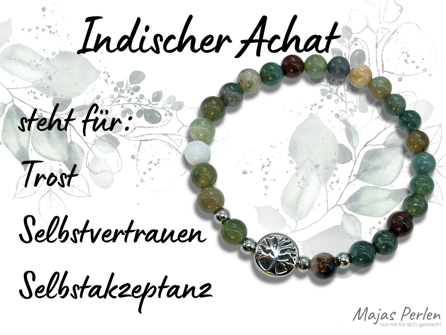 Armband Indischer Achat Lebensbaum Edelstahl Silber oder Gold - Perlenarmband für Selbstvertrauen Selbstakzeptanz - Spiritueller Schmuck