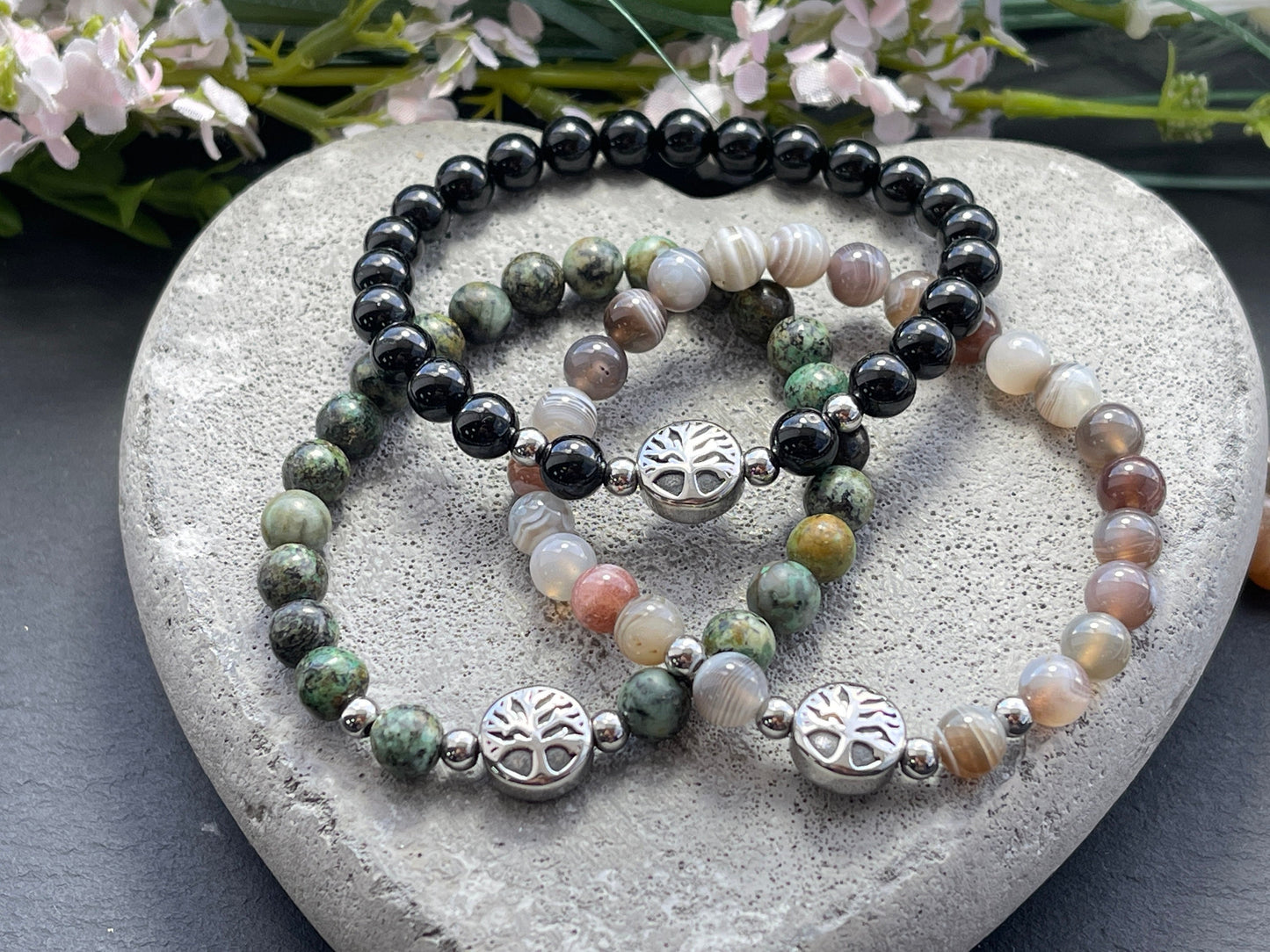 Armband Indischer Achat Lebensbaum Edelstahl Silber oder Gold - Perlenarmband für Selbstvertrauen Selbstakzeptanz - Spiritueller Schmuck