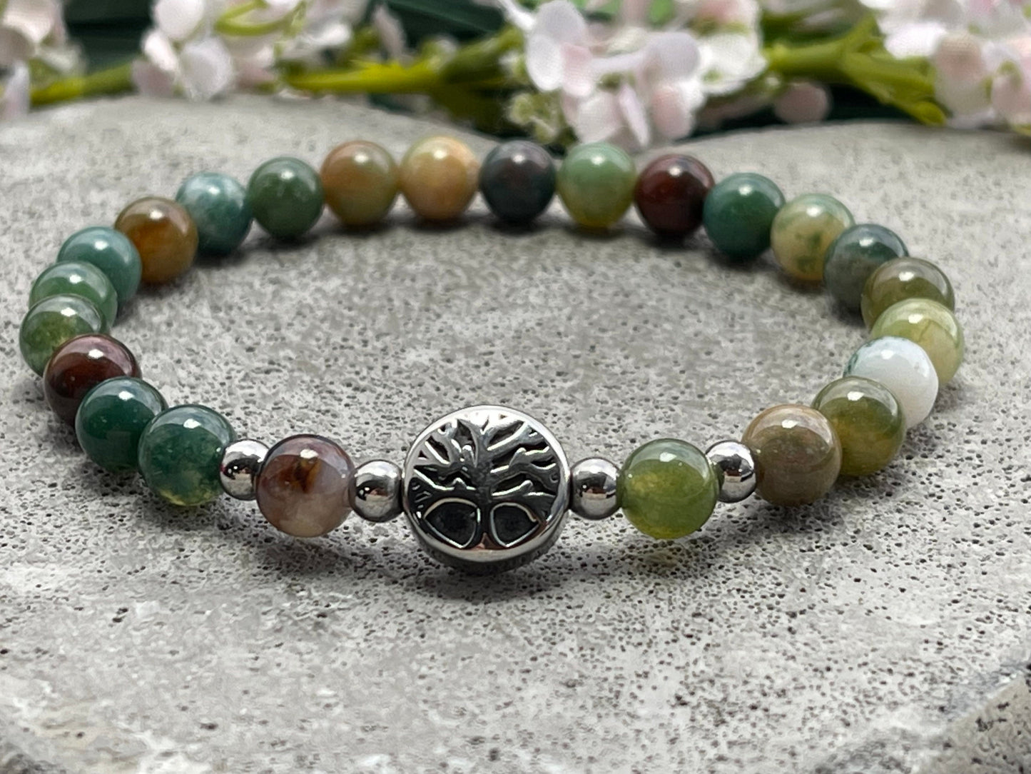 Armband Indischer Achat Lebensbaum Edelstahl Silber oder Gold - Perlenarmband für Selbstvertrauen Selbstakzeptanz - Spiritueller Schmuck
