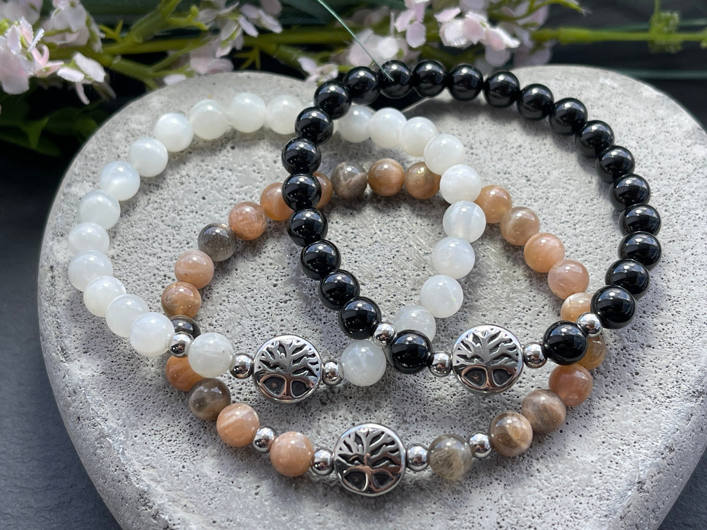 Armband Mondstein Lebensbaum Edelstahl Silber oder Gold - Perlenarmband für Sensibilität Fruchtbarkeit Weiblichkeit - Spiritueller Schmuck